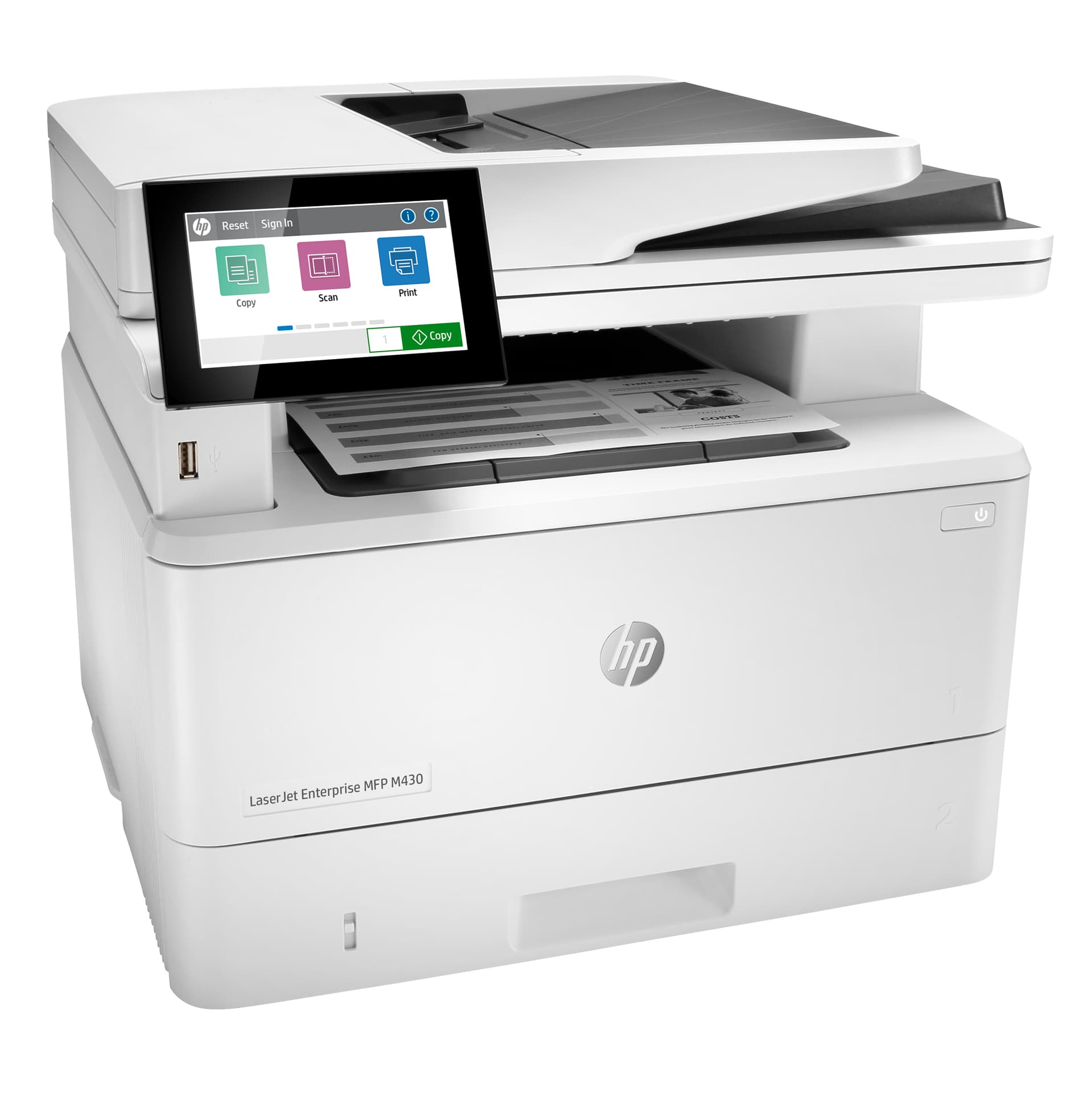 HP LaserJet Enterprise M430f Multifunction Preto e branco Impressora, Apenas Ethernet; Copiadora, Scanner — miniatura 3