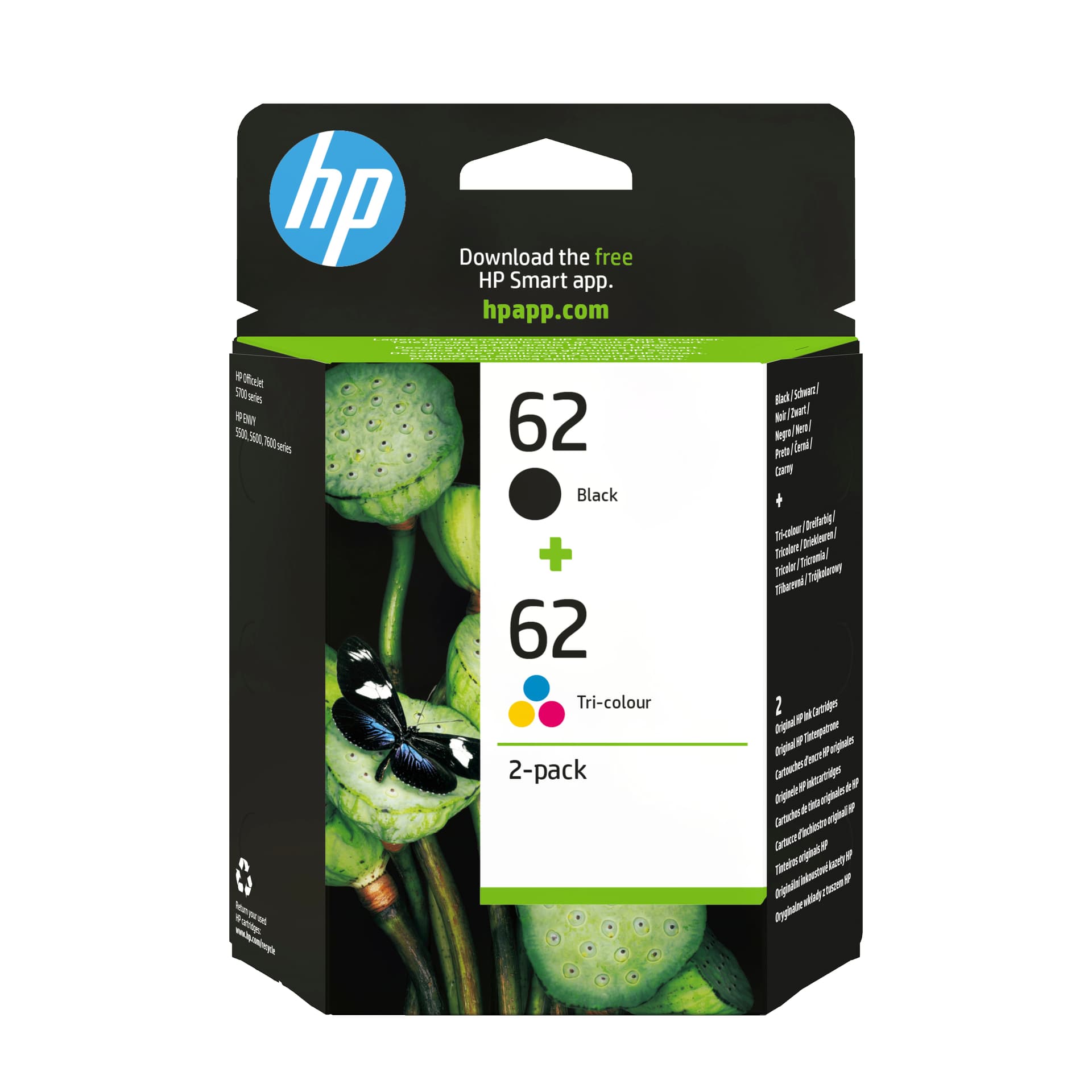 HP Conjunto Duplo de Tinteiros originais 62 Preto/Tricolor, miniatura 1