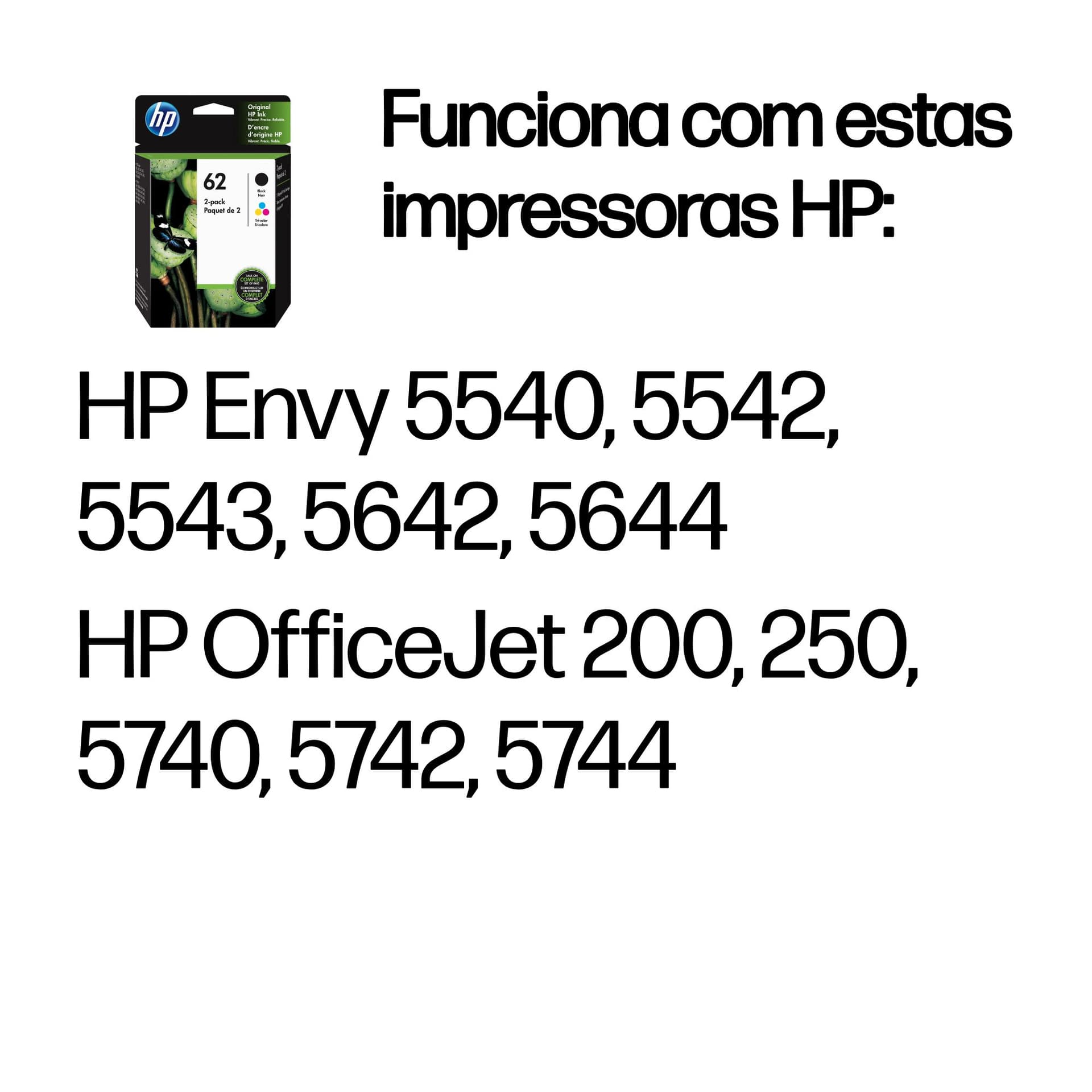 HP Conjunto Duplo de Tinteiros originais 62 Preto/Tricolor, miniatura 2