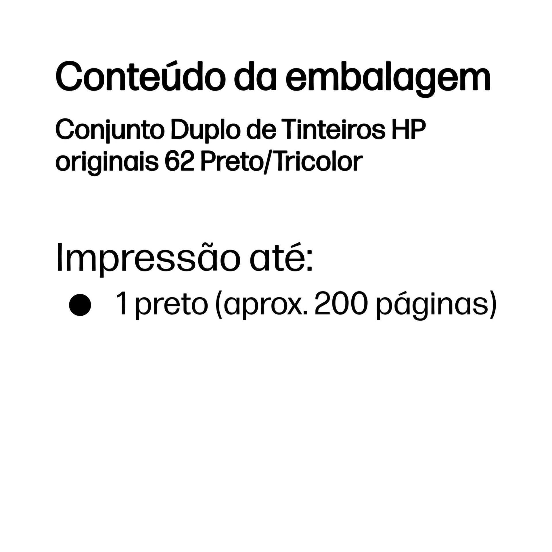 HP Conjunto Duplo de Tinteiros originais 62 Preto/Tricolor, miniatura 3