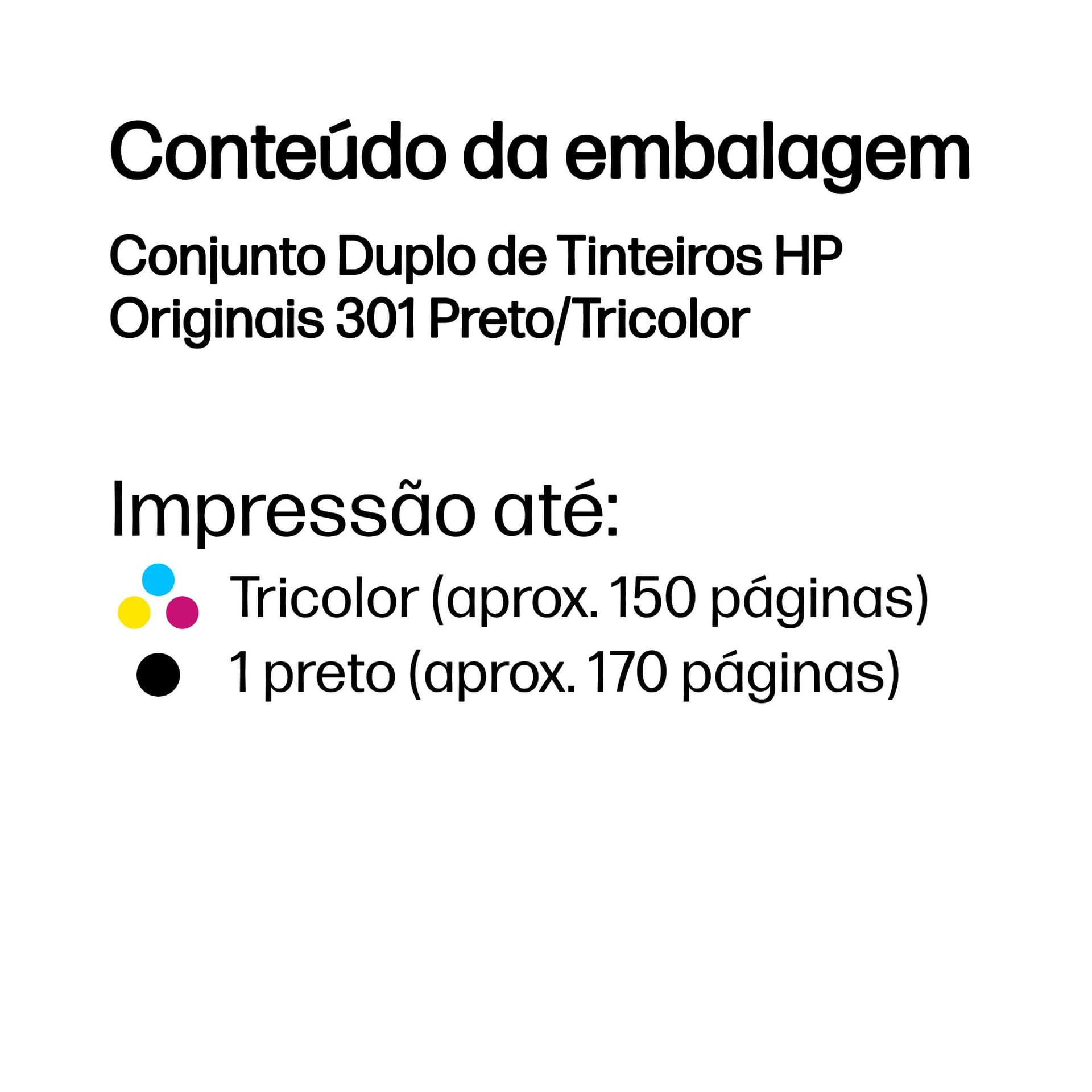 HP Conjunto Duplo de Tinteiros Originais 301 Preto/Tricolor, miniatura 3