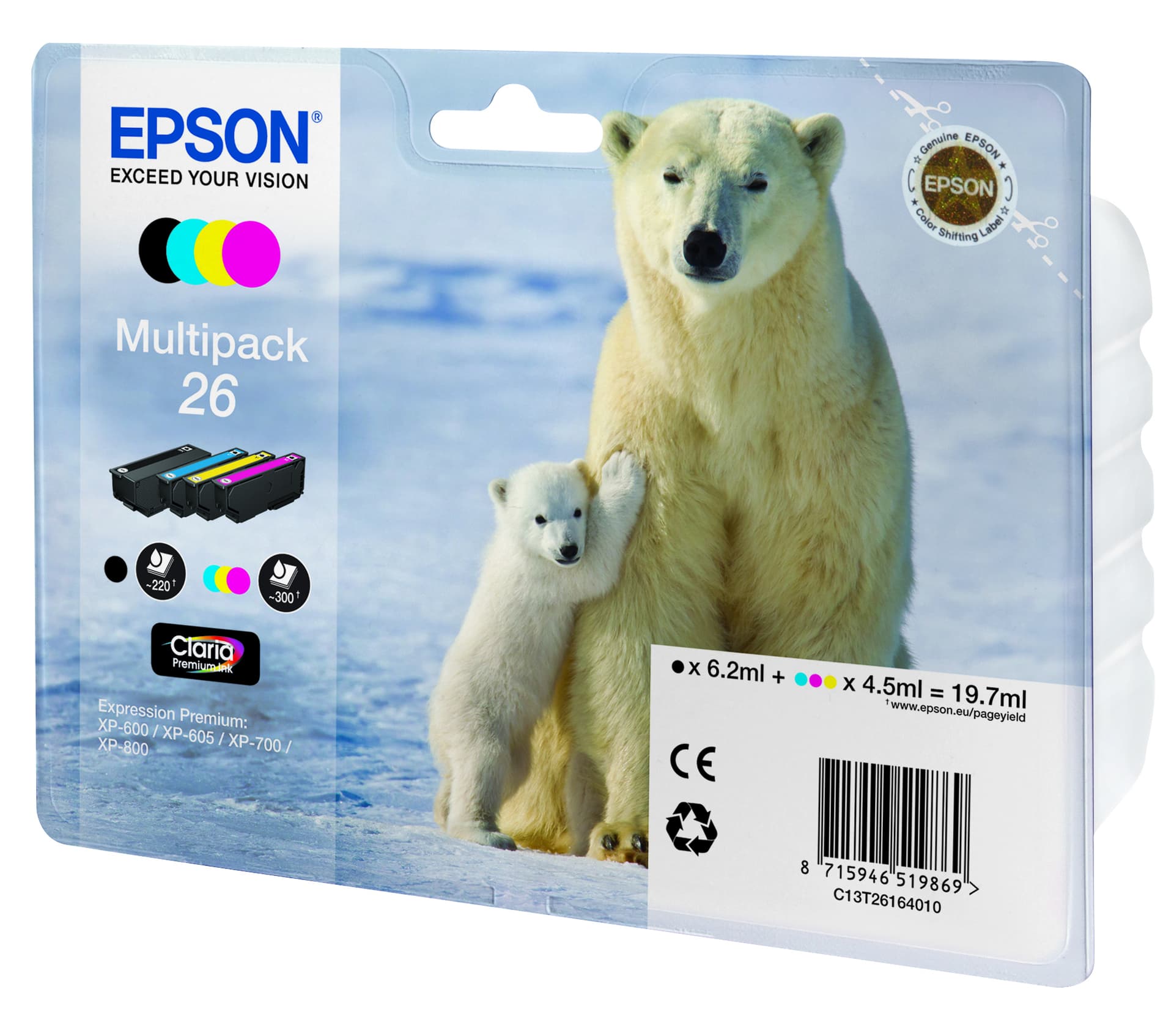 Epson Polar bear 26 Tinta multipack de 4 cores Claria Premium Urso polar, miniatura 8