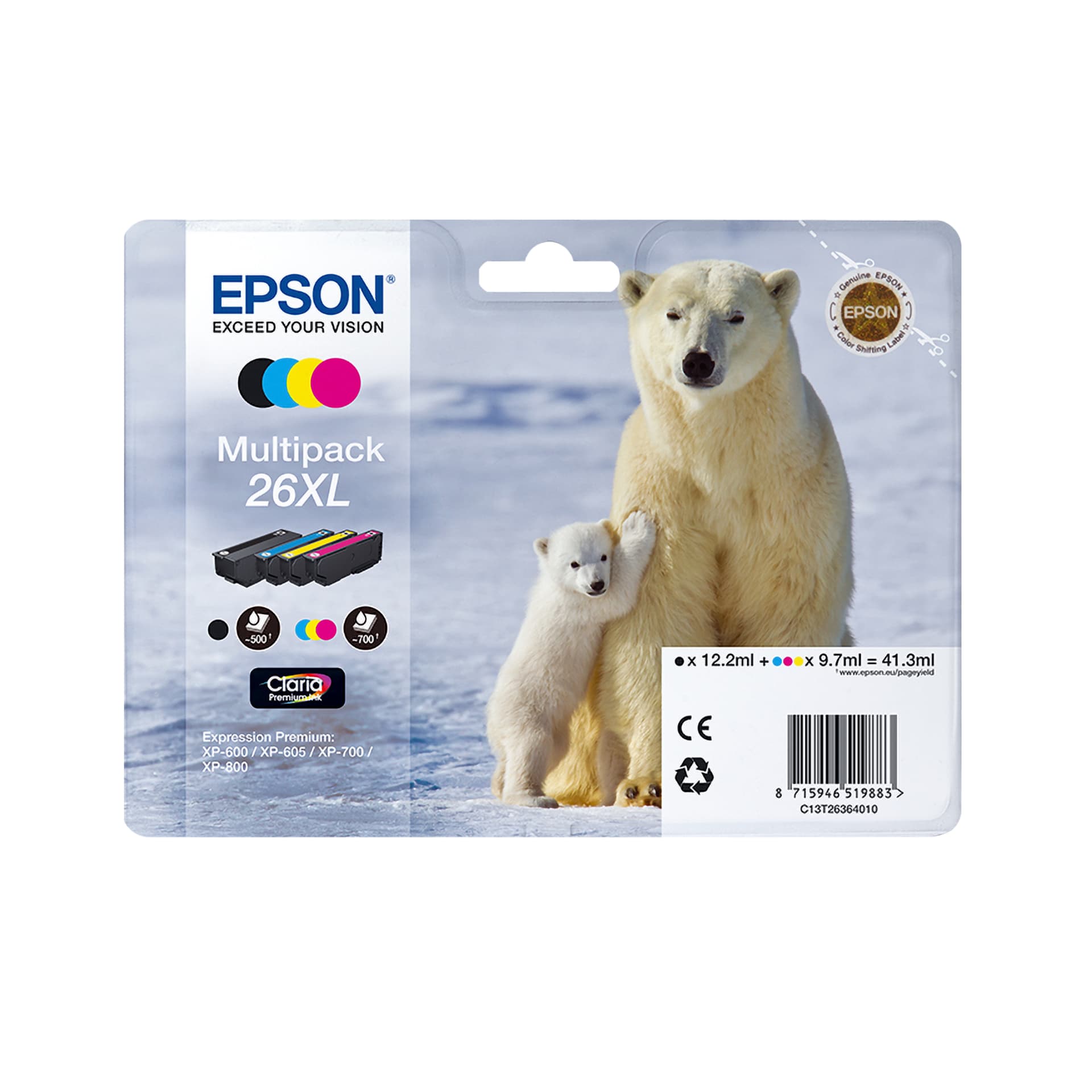 Epson 26XL Conjunto individual preto Claria Premium Urso polar, miniatura 2
