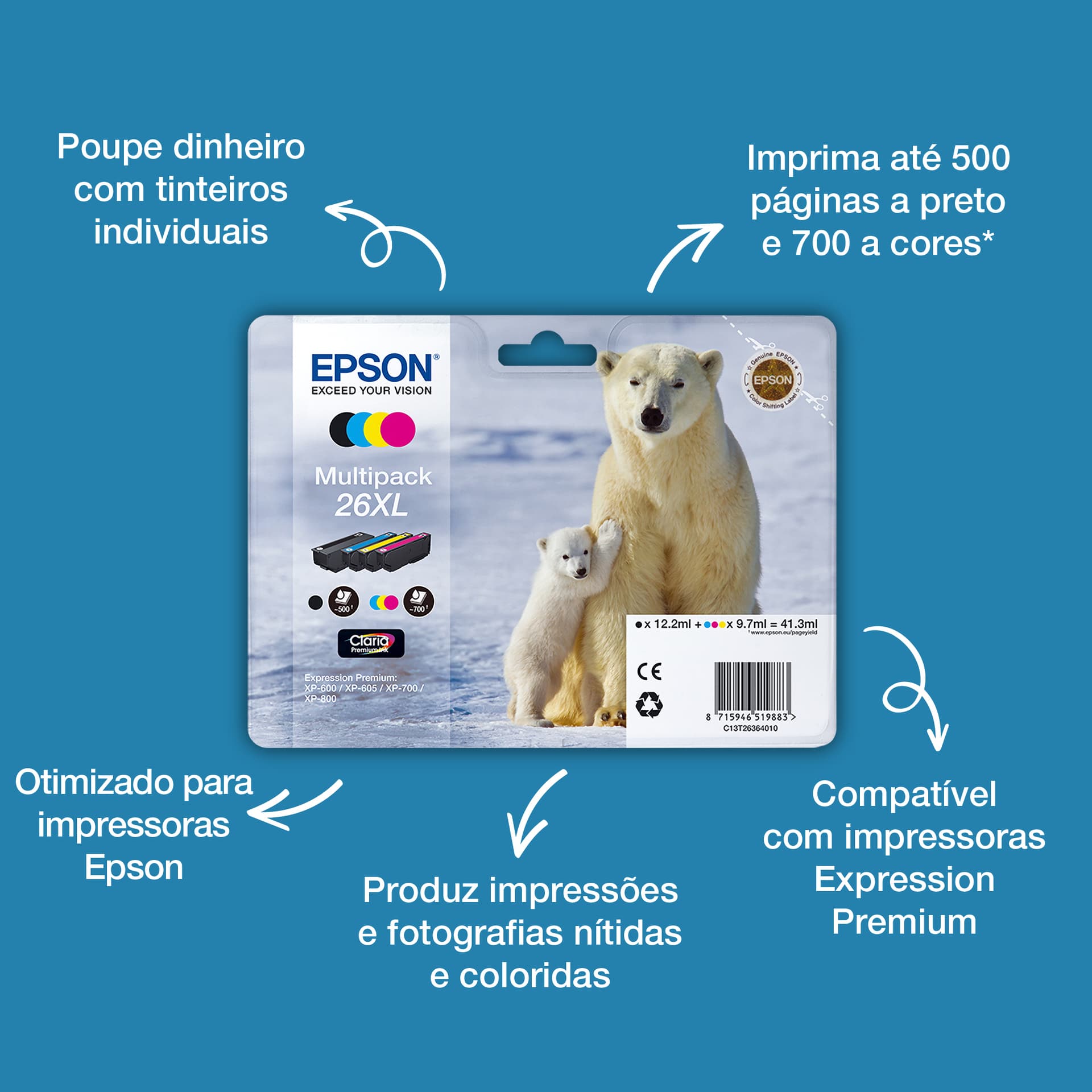 Epson 26XL Conjunto individual preto Claria Premium Urso polar, miniatura 3