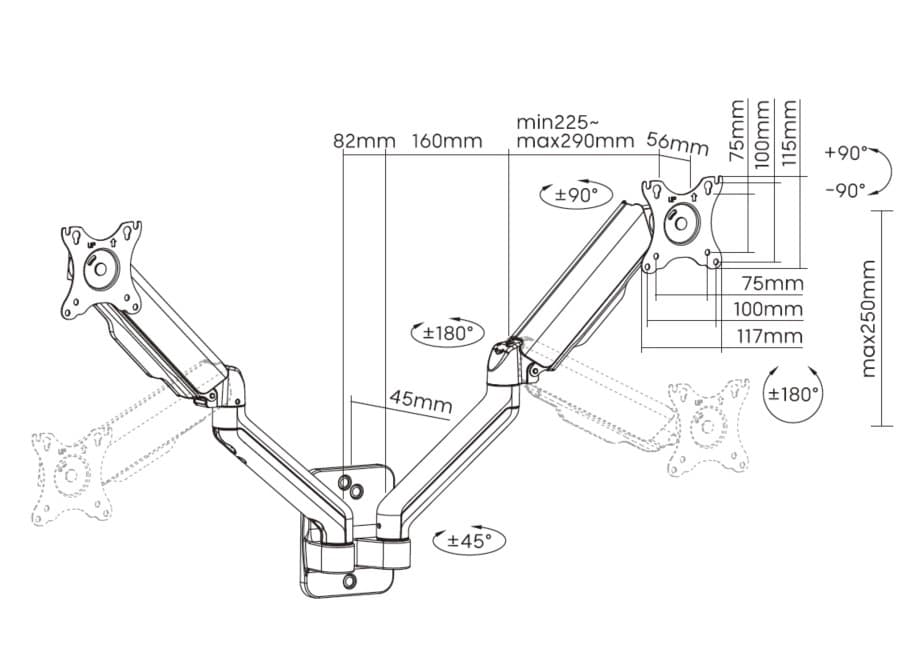 Equip Suporte de parede para monitor duplo de 17"-32” — miniatura 9
