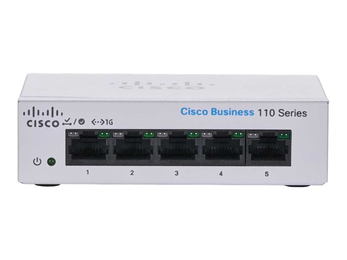 Cisco Business 110 Series 110-5T-D - Interruptor - sem gestão - 5 x 10/100/1000 - montável em trilho, desktop, montável na parede - alimentação DC — miniatura 2