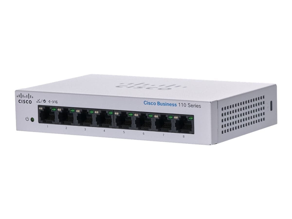 Cisco Business 110 Series 110-8T-D - Interruptor - sem gestão - 8 x 10/100/1000 - montável em trilho, desktop, montável na parede - alimentação DC — miniatura 1