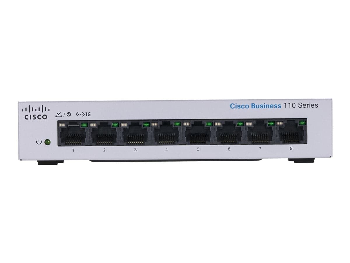 Cisco Business 110 Series 110-8T-D - Interruptor - sem gestão - 8 x 10/100/1000 - montável em trilho, desktop, montável na parede - alimentação DC — miniatura 2