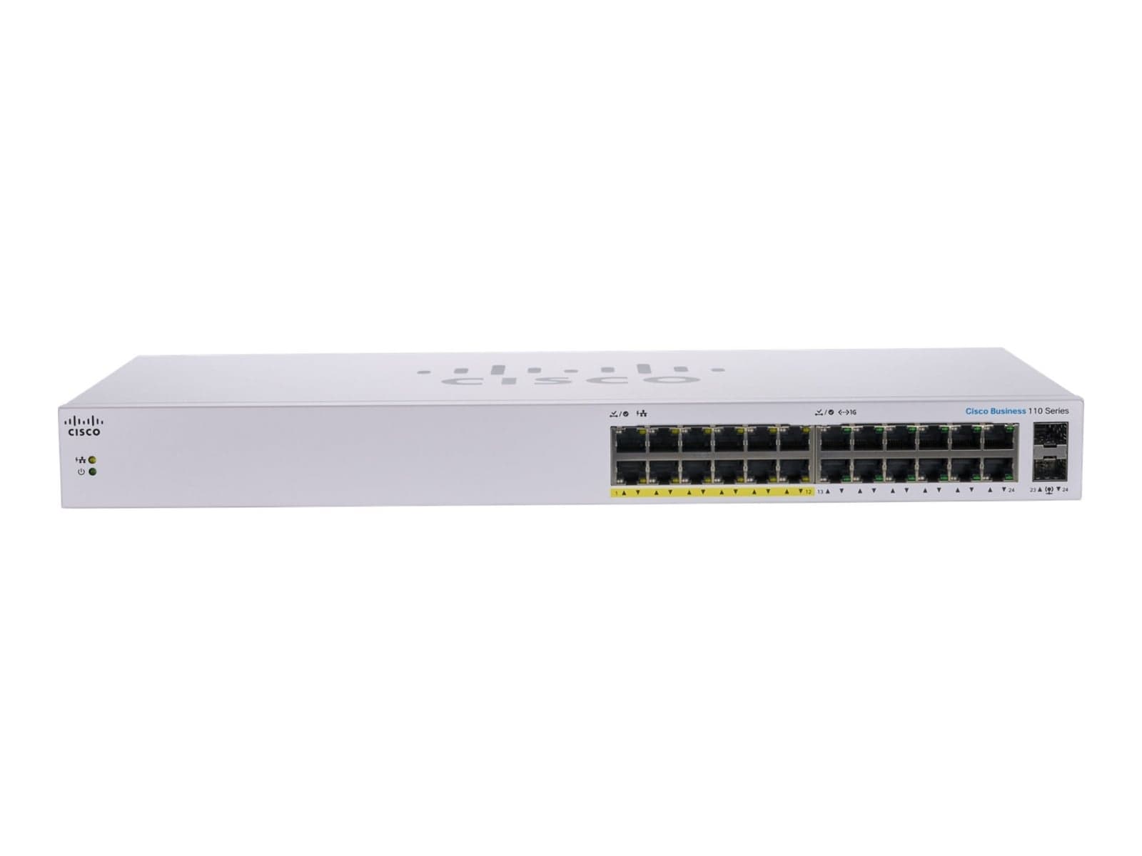 Cisco Business 110 Series 110-24PP - Interruptor - sem gestão - 12 x 10/100/1000 (PoE) + 12 x 10/100/1000 + 2 x combo Gigabit SFP - montável em trilho, desktop, montável na parede - PoE (100 W) — miniatura 2