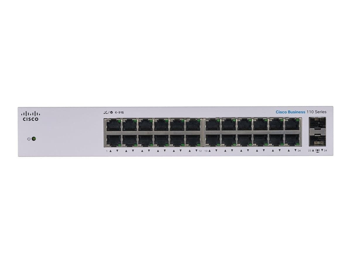 Cisco Business 110 Series 110-24T - Interruptor - sem gestão - 24 x 10/100/1000 + 2 x combo Gigabit SFP - montável em trilho, desktop, montável na parede — miniatura 2