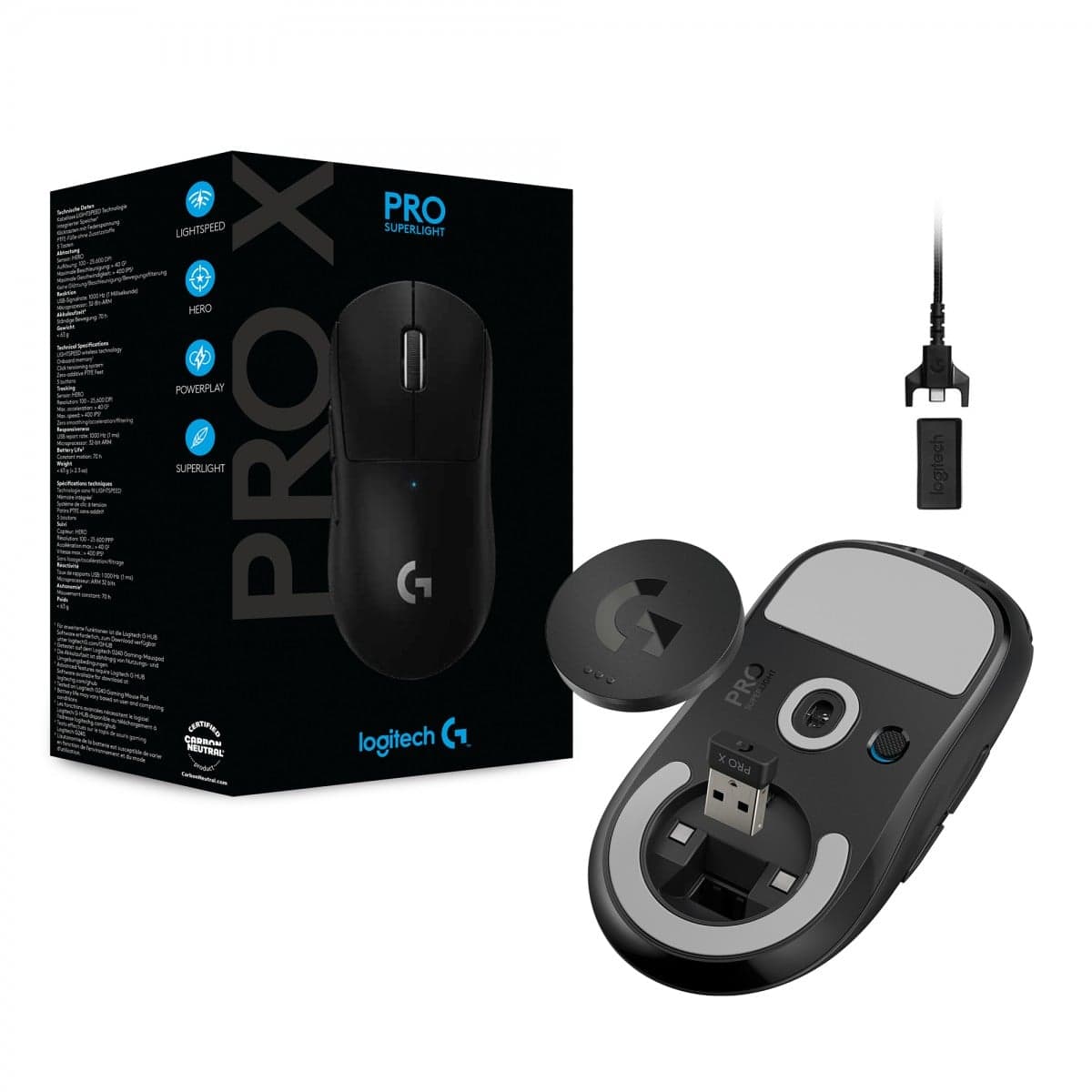 Logitech PRO X SUPERLIGHT Wireless Gaming Mouse - Rato - óptico - 5 botões - sem fios - 2.4 GHz - recetor USB Logitech LIGHTSPEED - preto — miniatura 10