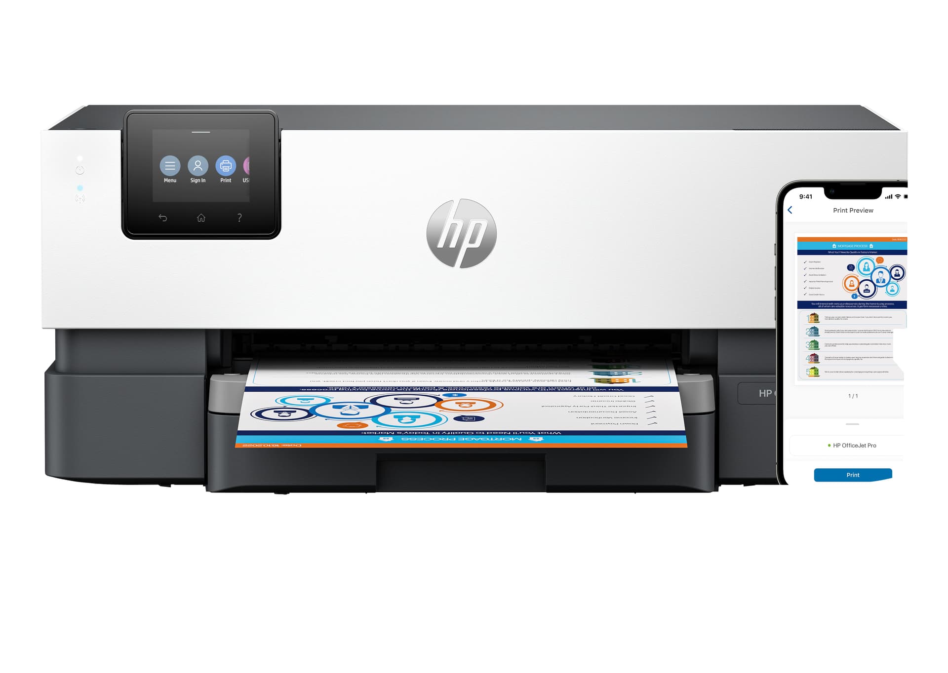 HP OfficeJet Pro 9110b Sem fios Cor Impressora, Impressão frente e verso — miniatura 1
