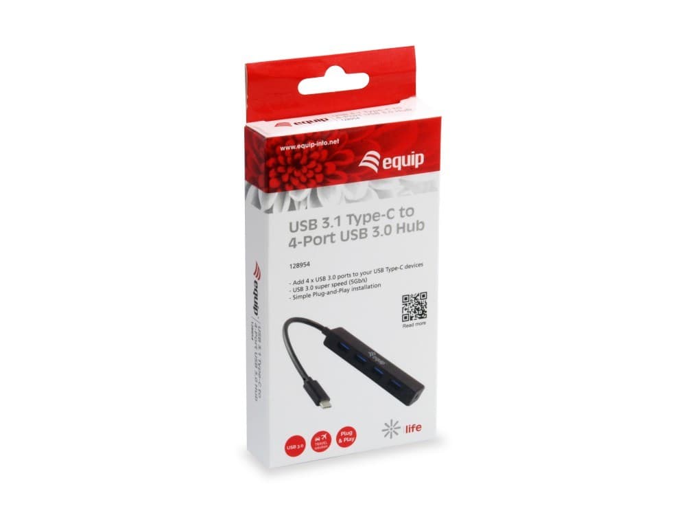 EQUIP LIFE HUB USB-C 4PORT USB 3.0 BLACK — miniatura 4