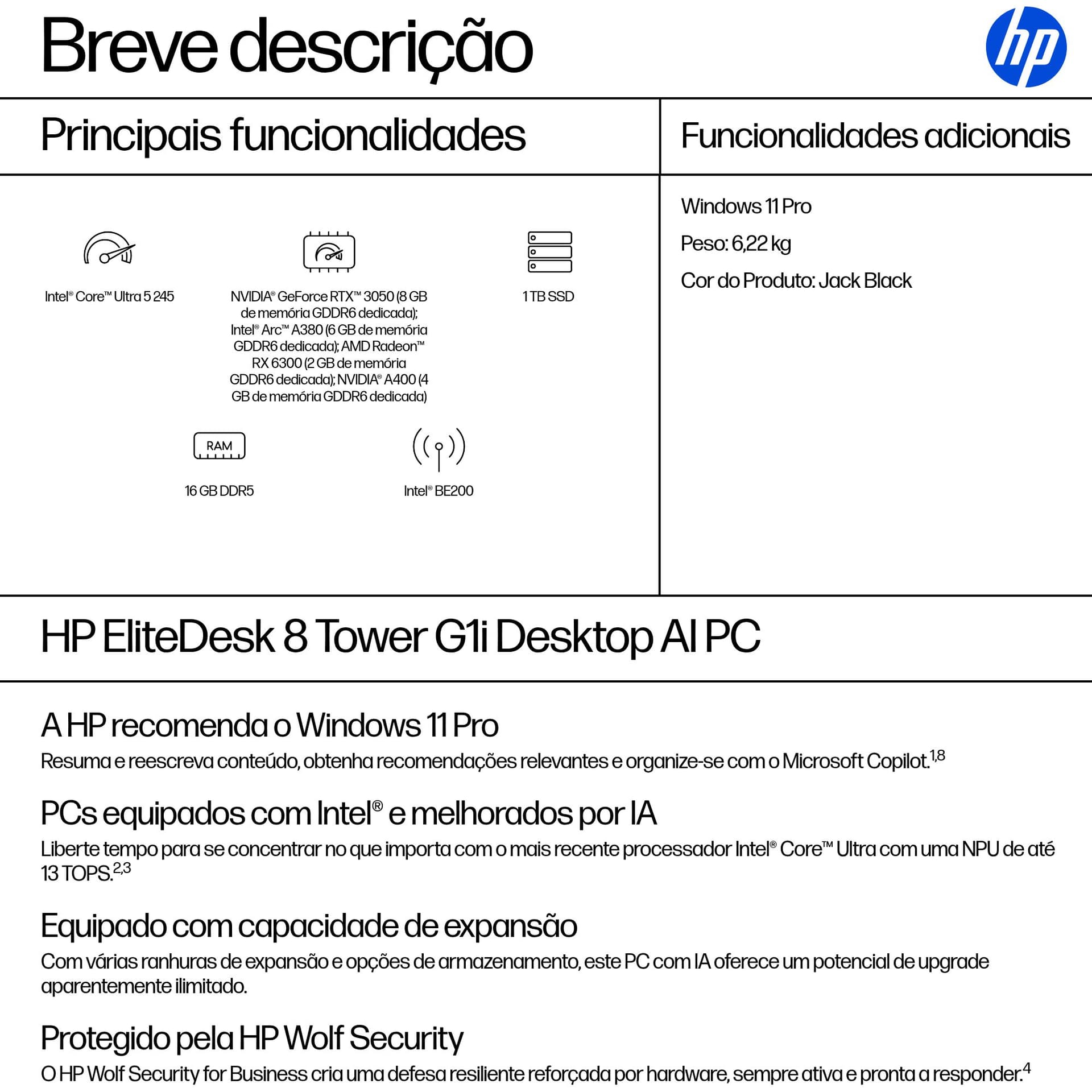 HP EliteDesk 8 Tower G1i Desktop AI PC, miniatura 3