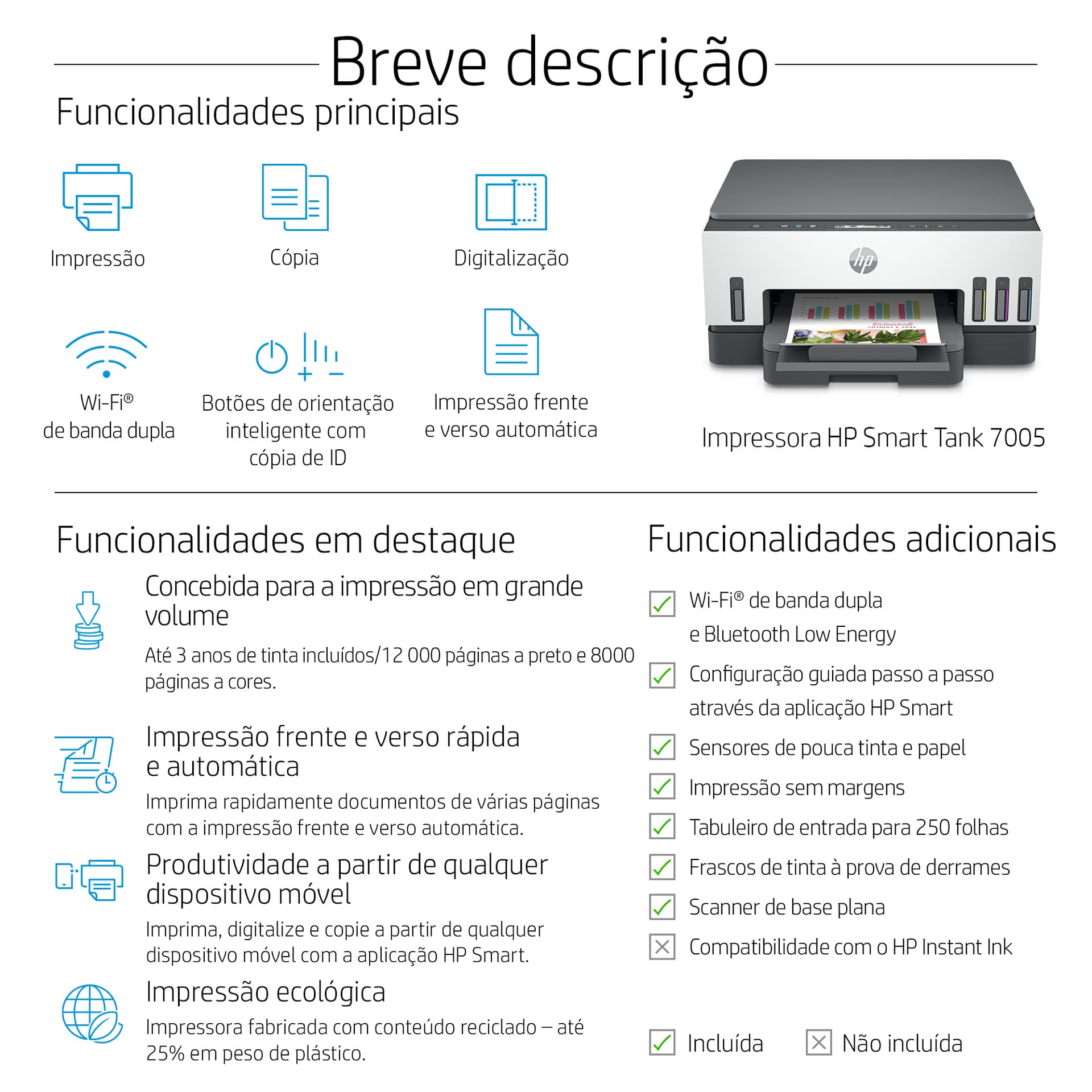 HP Smart Tank 7005 Sem fios All-in-One Cor Impressora, Impressão frente e verso; Copiadora, scanner — miniatura 5