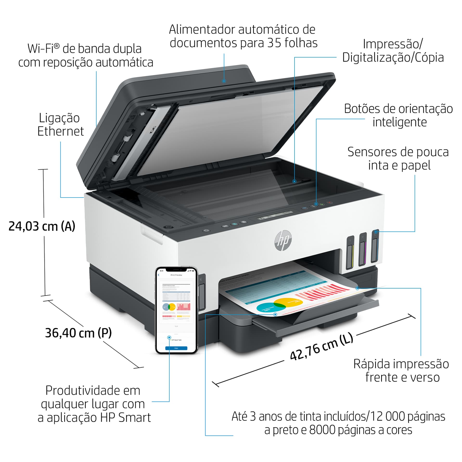 HP Smart Tank 7305 Sem fios All-in-One Cor Impressora, Impressão frente e verso; Copiadora, scanner — miniatura 5
