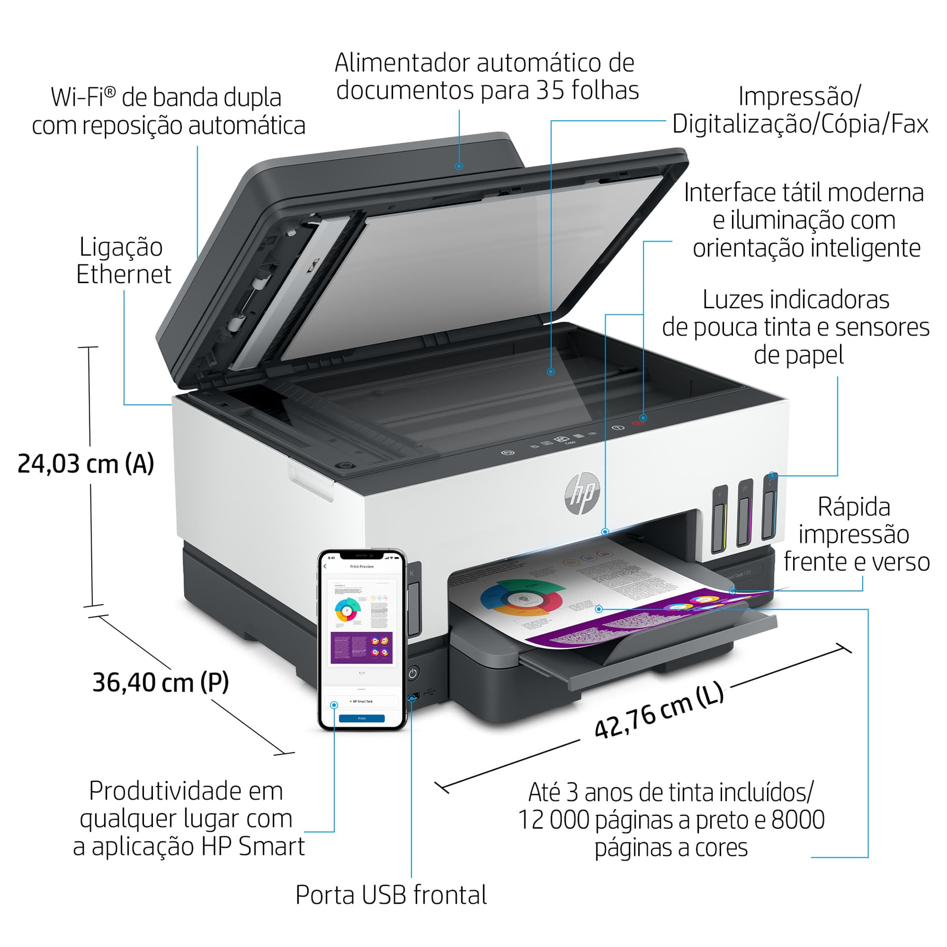 HP Smart Tank 7605 Sem fios All-in-One Cor Impressora, Impressão frente e verso; Copiadora, scanner — miniatura 5