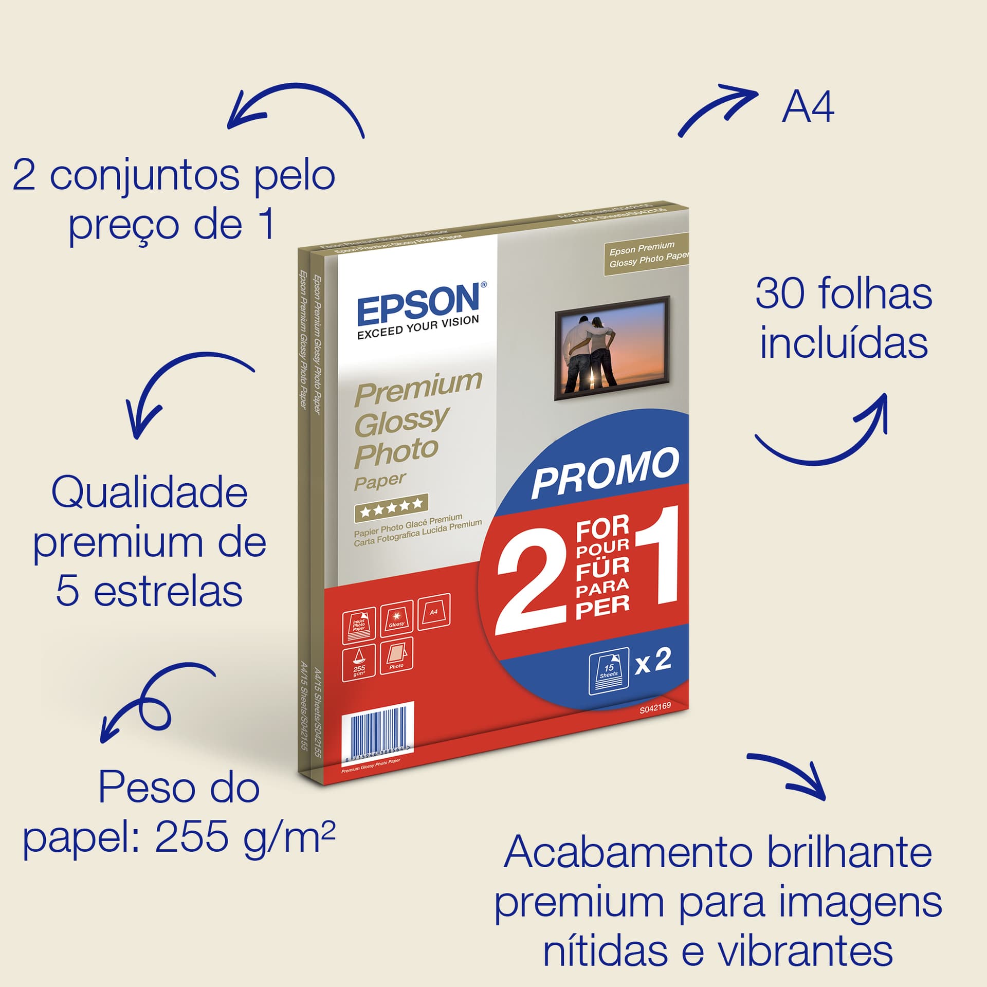 Epson A4 Premium Glossy Photo Paper 255 g/m², 30 folhas — miniatura 1