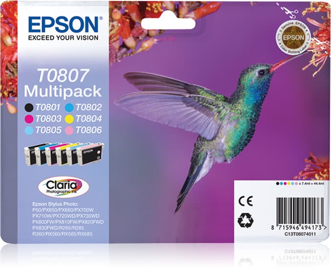 Epson Hummingbird Multipack de 6 cores T0807 Tinta Claria Photographic (c/alarme RF+AM) — miniatura 1
