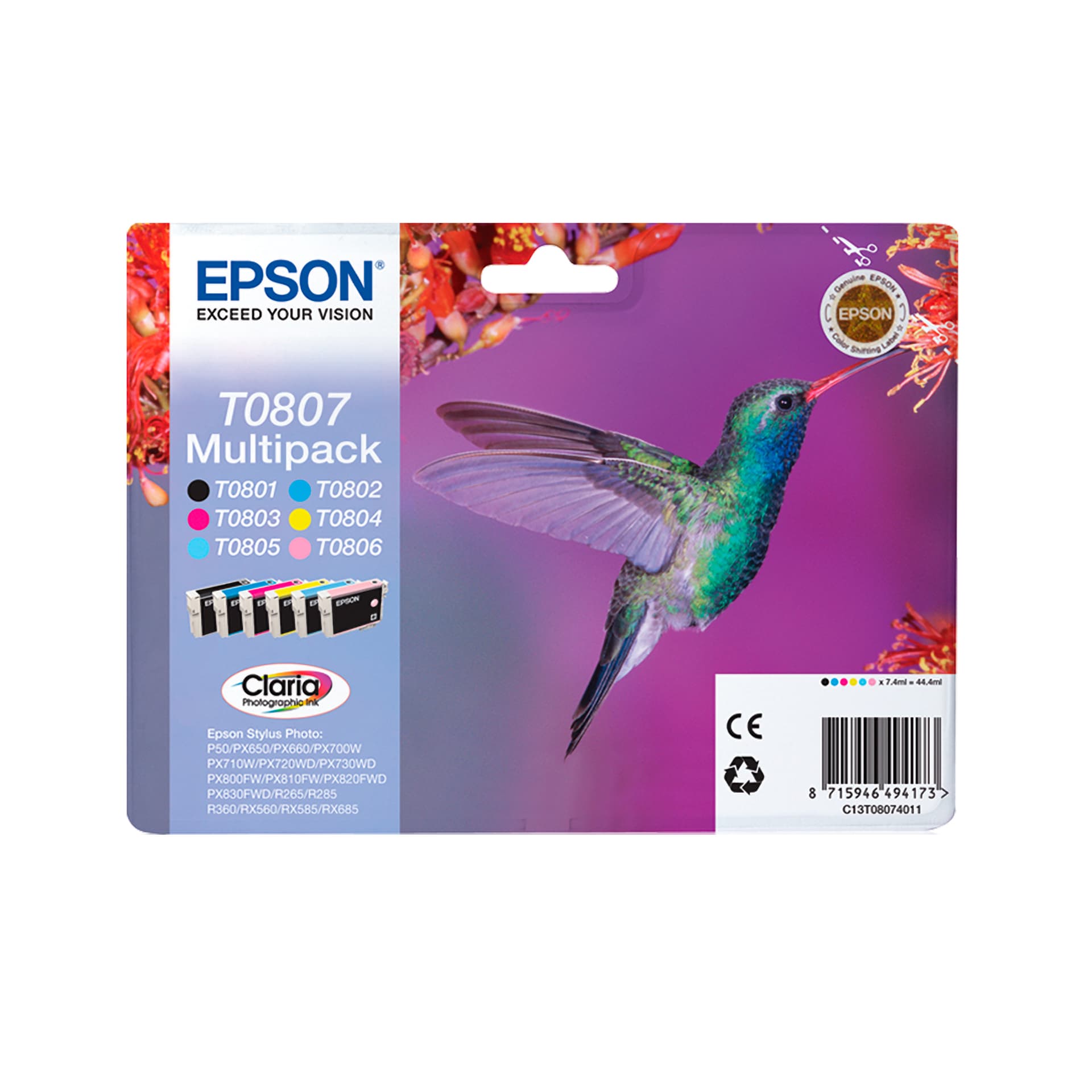 Epson Hummingbird Multipack de 6 cores T0807 Tinta Claria Photographic (c/alarme RF+AM) — miniatura 2