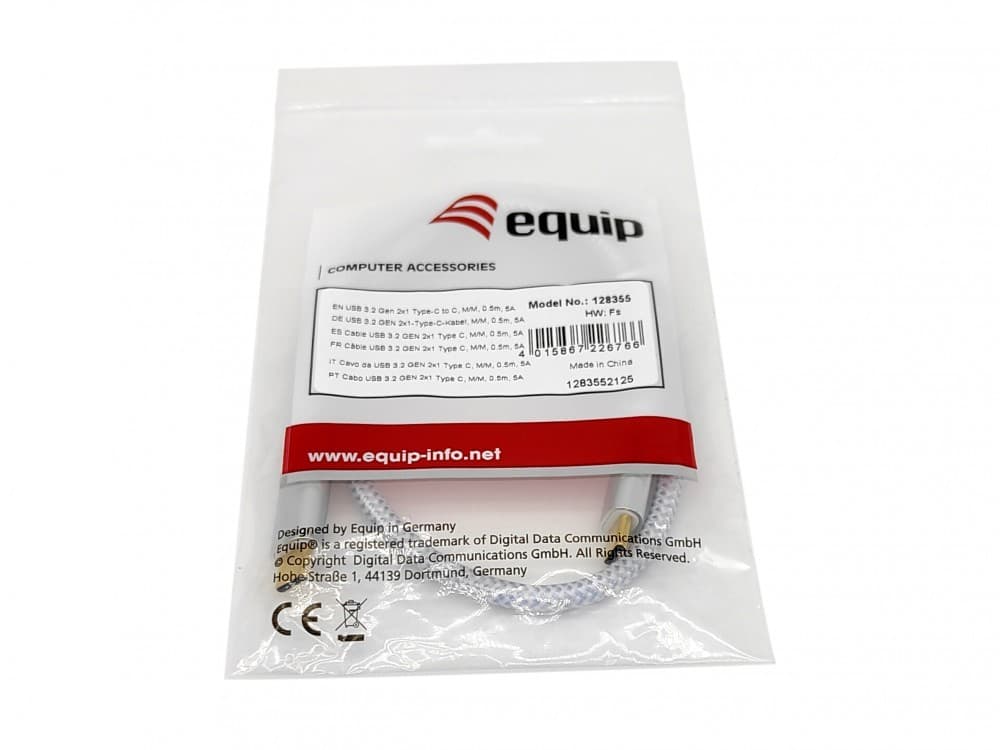 EQUIP CABO USB 3.2 GEN 2 C TO C CABLE M/M 10G TRANSFER 5A 100W 0.5MT WHITE — miniatura 3