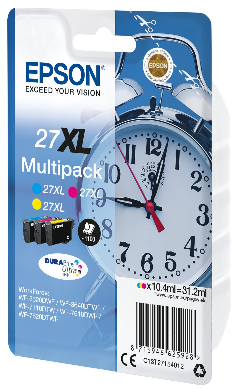 Epson Alarm clock Multipack 3-colour 27XL DURABrite Ultra Ink, miniatura 1