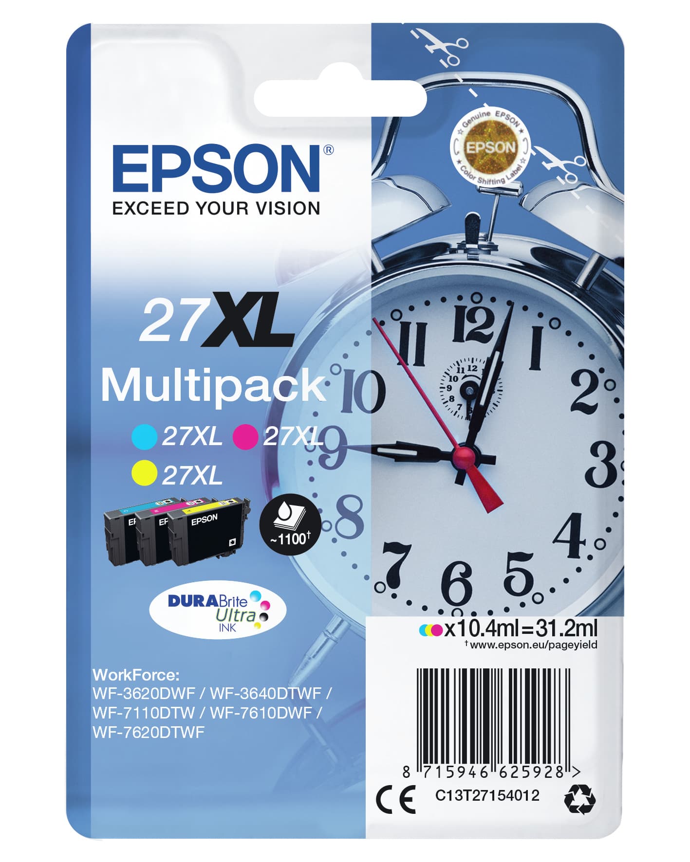 Epson Alarm clock Multipack 3-colour 27XL DURABrite Ultra Ink, miniatura 2