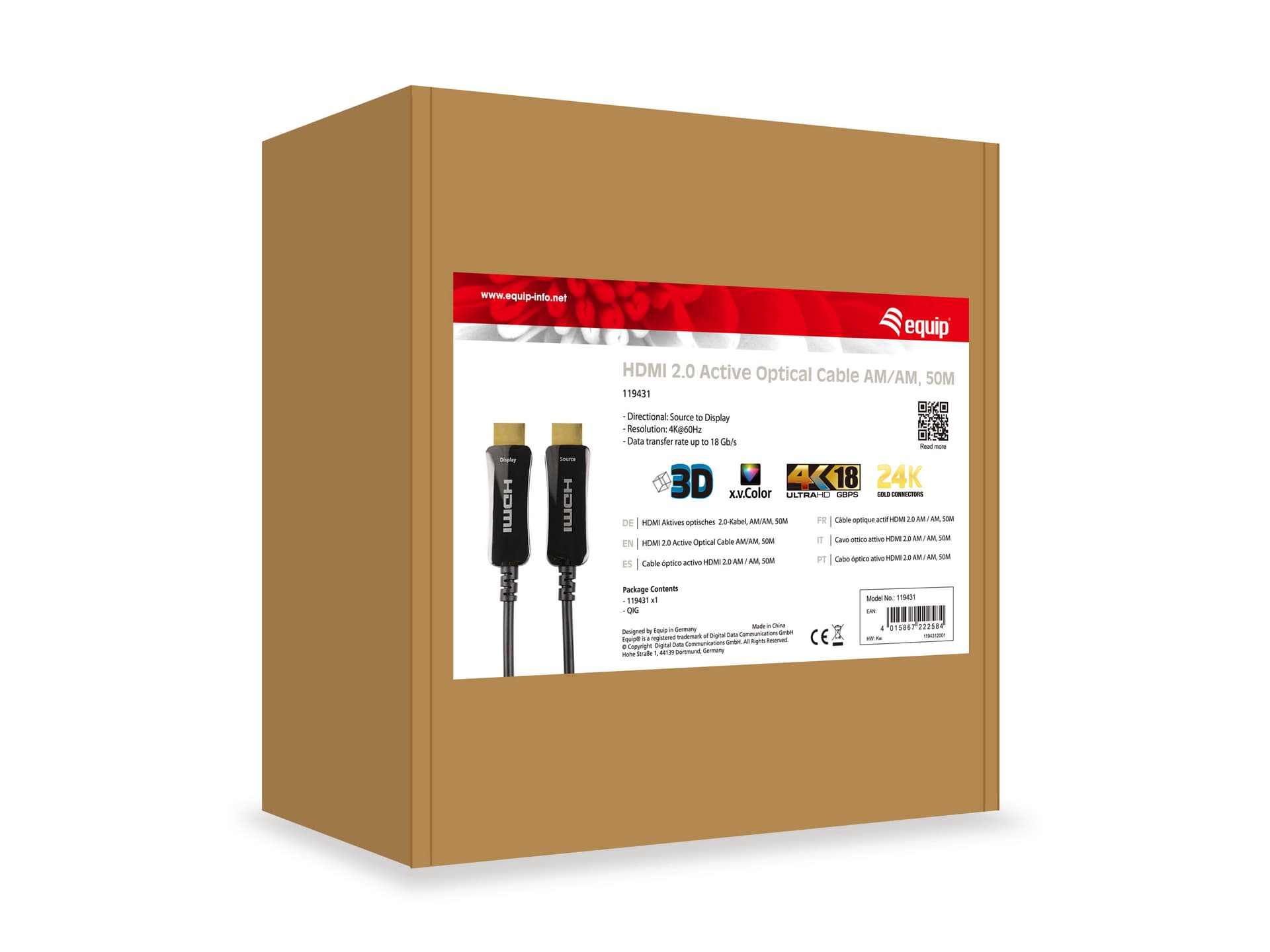 Equip 119431 Cabo ótico ativo HDMI 2.0, 50 m, 4K/60 Hz, miniatura 4