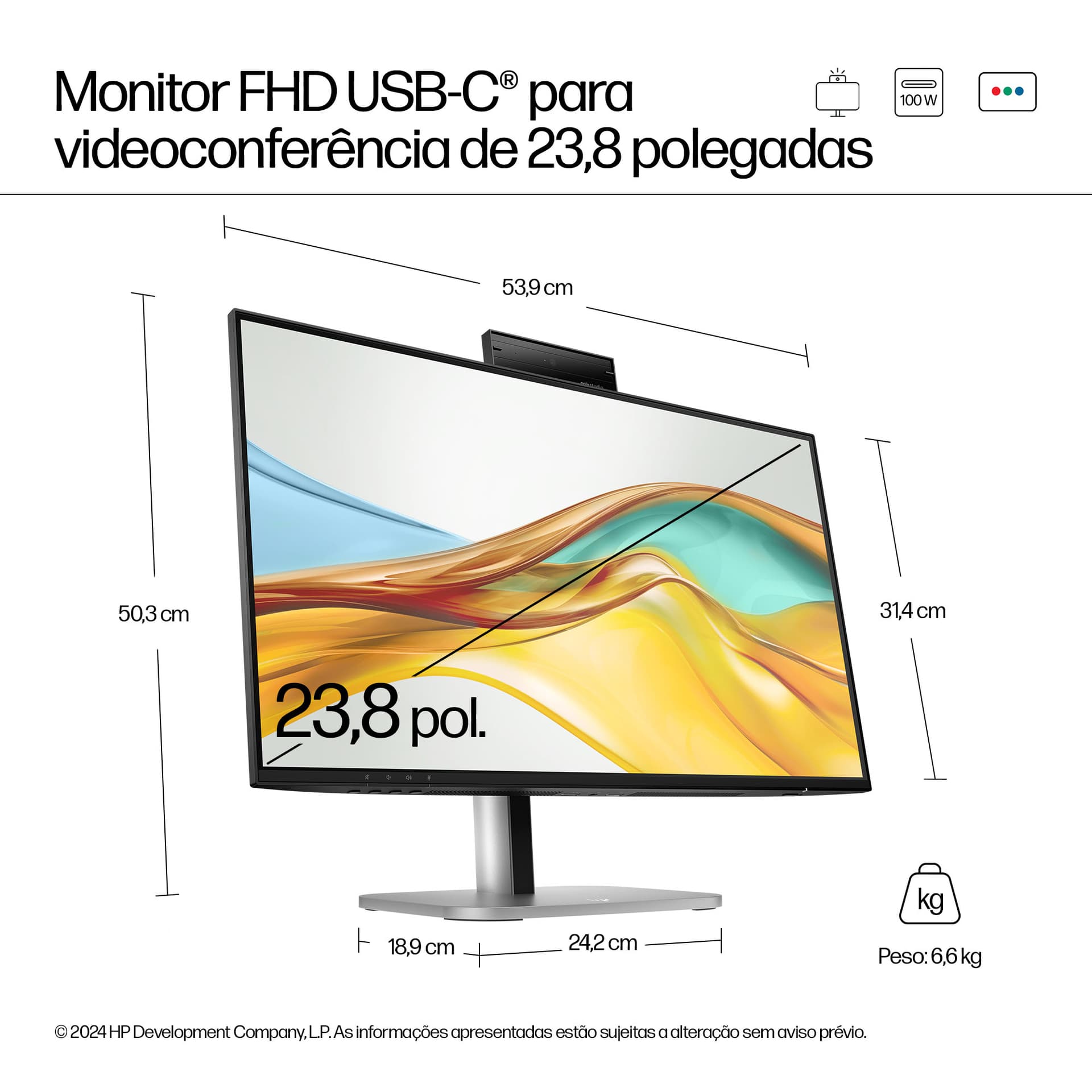 HP Series 5 Pro Monitor FHD USB-C para videoconferência Série 5 Pro de 23,8 polegadas - 524pm — miniatura 5