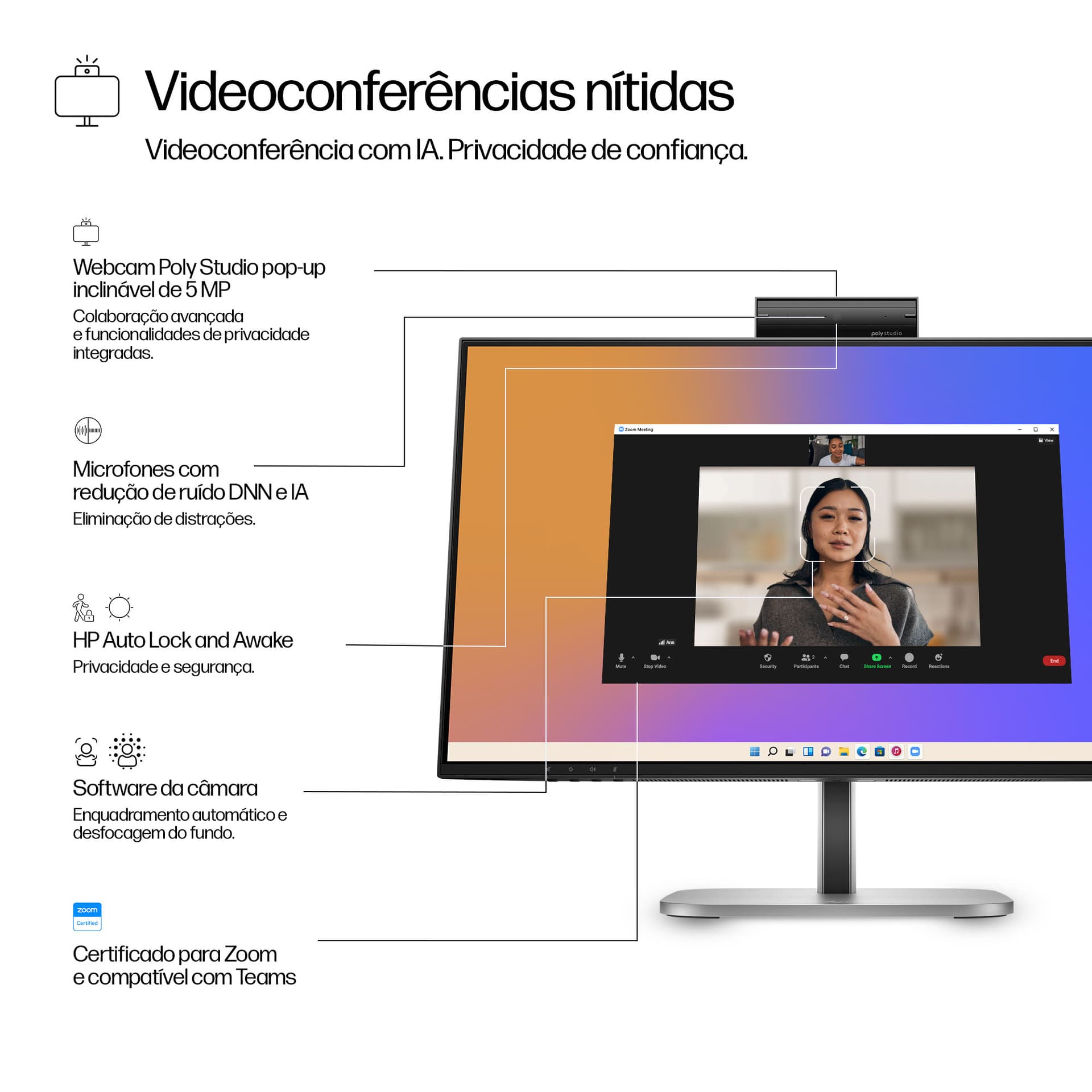 HP Series 5 Pro Monitor FHD USB-C para videoconferência Série 5 Pro de 23,8 polegadas - 524pm — miniatura 7