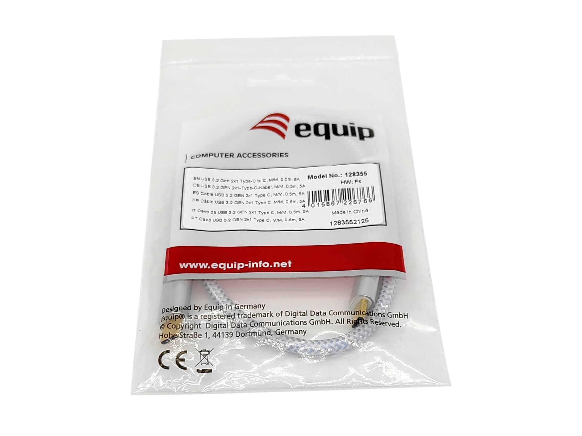 Equip 128358 Cabo USB 3.2 Gen 2 C para C, M/M, 2,0 m, PD 100W , 4K/60Hz, 10Gbps, branco — miniatura 3