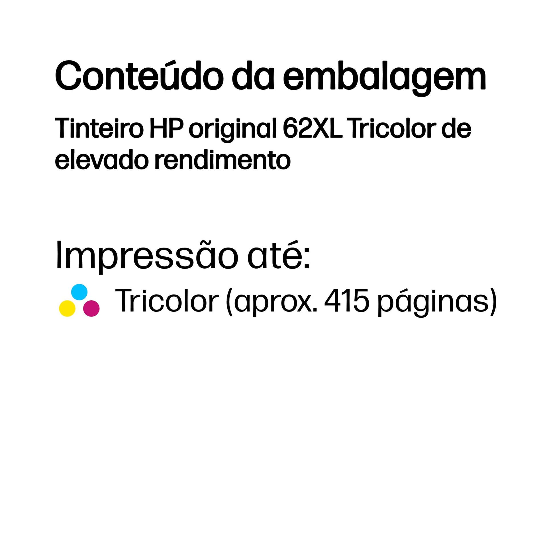 HP Tinteiro original 62XL Tricolor de elevado rendimento, miniatura 3