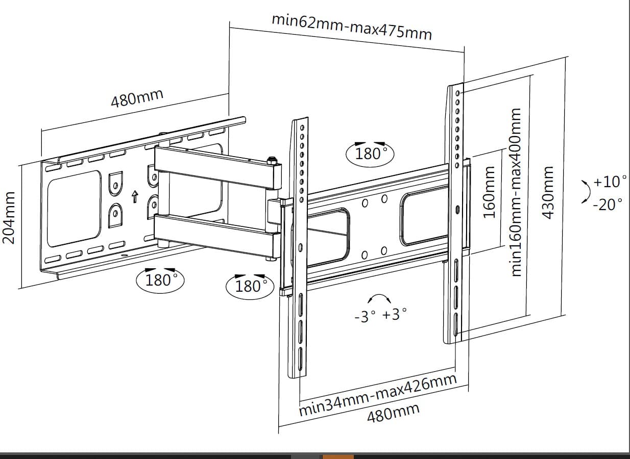 Equip 650315 Suporte de parede para TV articulado de 32“-55”. — miniatura 4