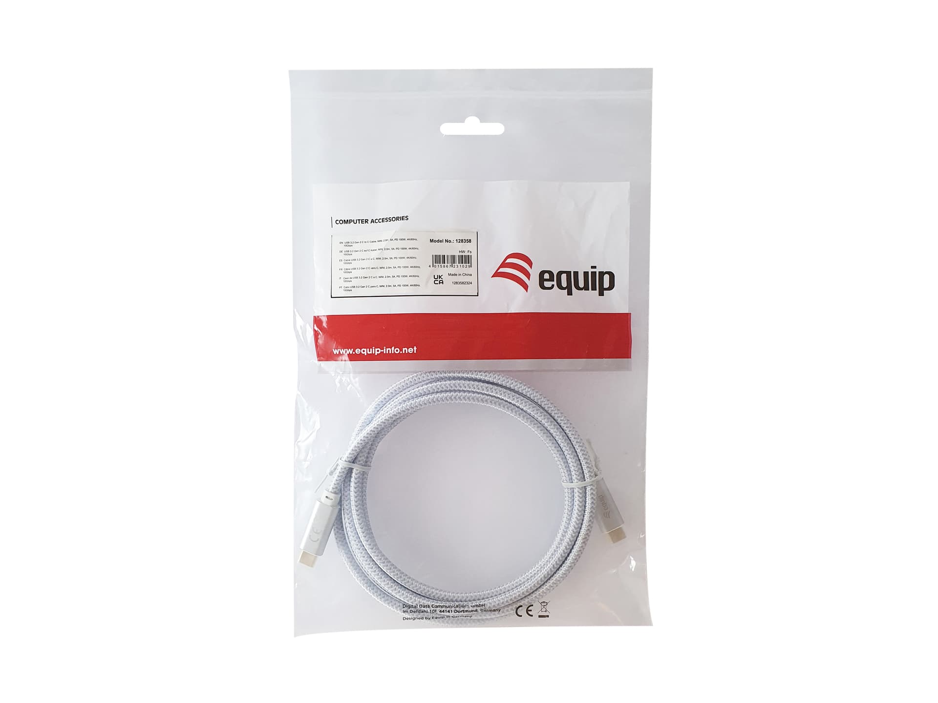 Equip 128360 Cabo USB 3.2 Gen 2 C para C, M/M, 3,0 m, PD 100W , 4K/60Hz, 10Gbps, branco — miniatura 5