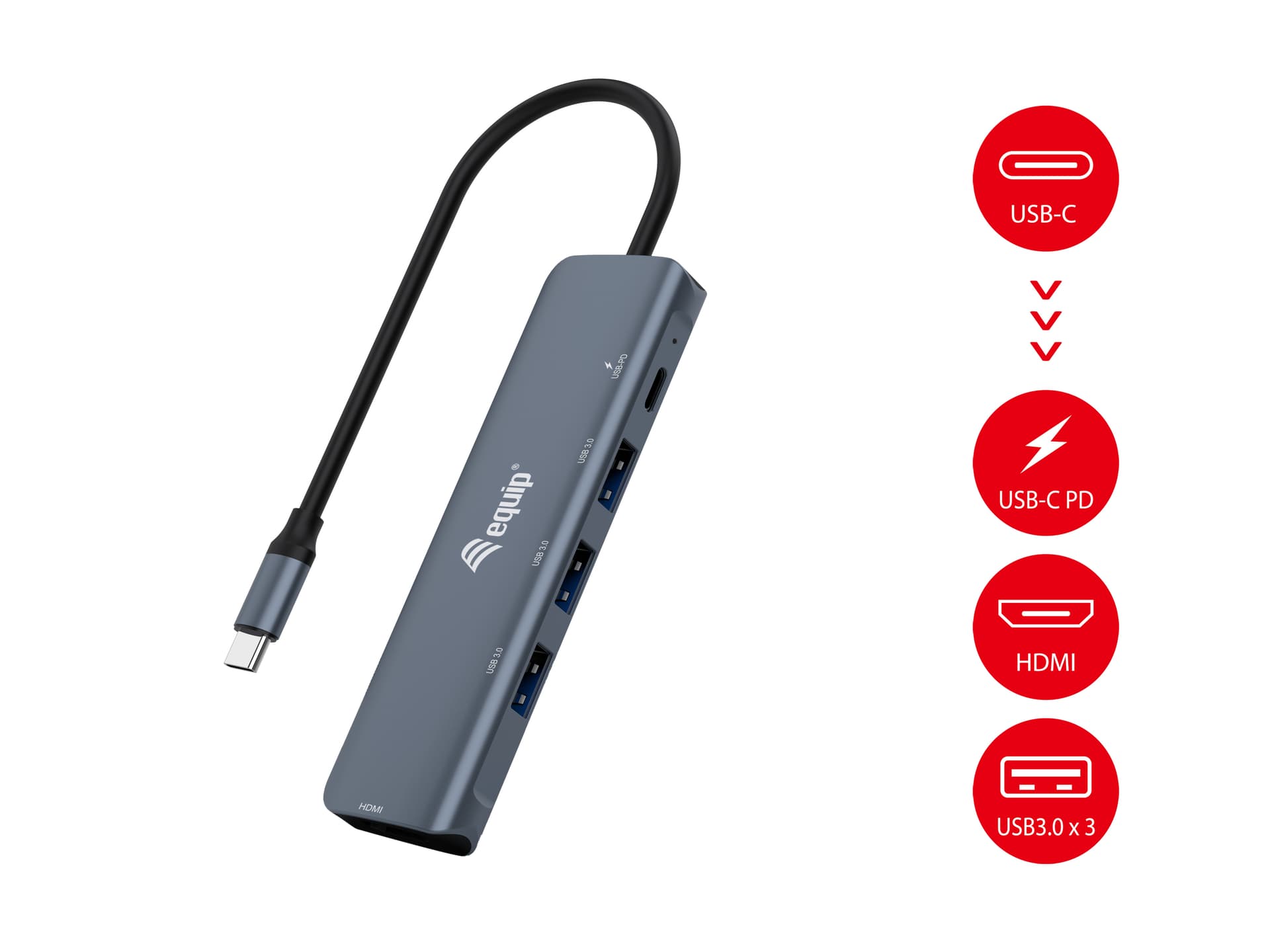 Equip Adaptador multifuncional USB-C 5 em 1, HDMI, USB 3.2 GEN1, 100W USB PD — miniatura 2