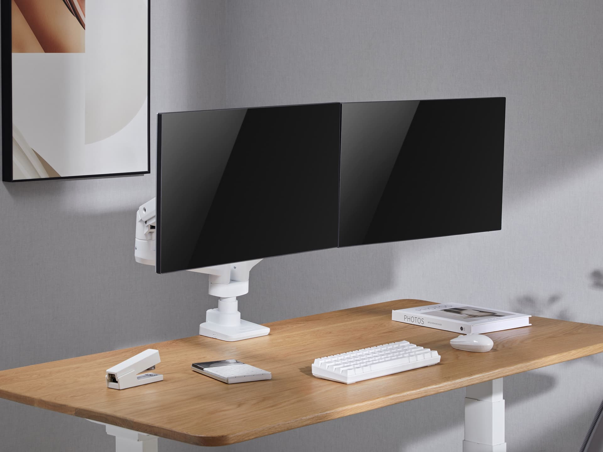 Equip Suporte de montagem de secretária para monitor duplo de 17“-35”, branco — miniatura 8