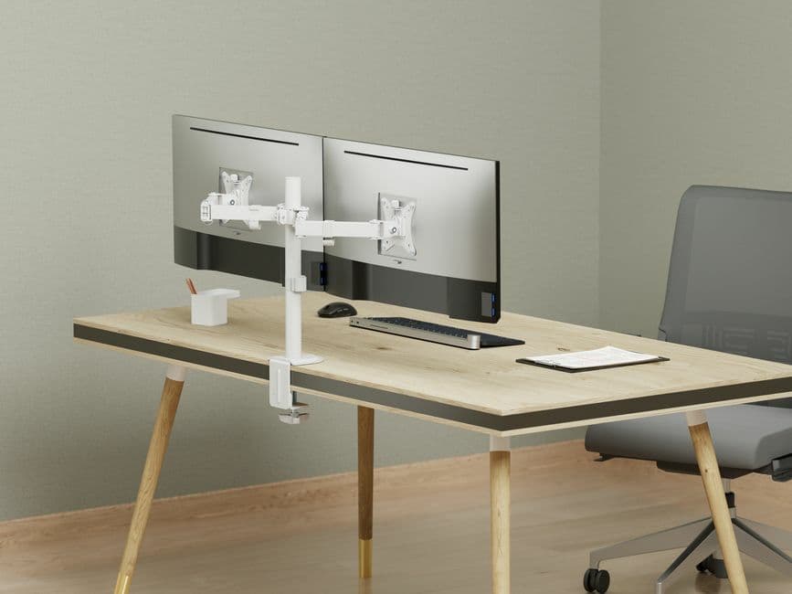 Equip Suporte de montagem de secretária para monitor duplo articulado de 17“-32”, branco — miniatura 6