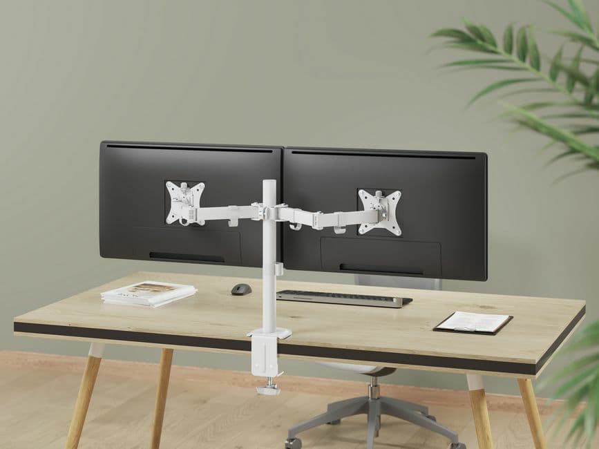 Equip Suporte de montagem de secretária para monitor duplo articulado de 17“-32”, branco — miniatura 8