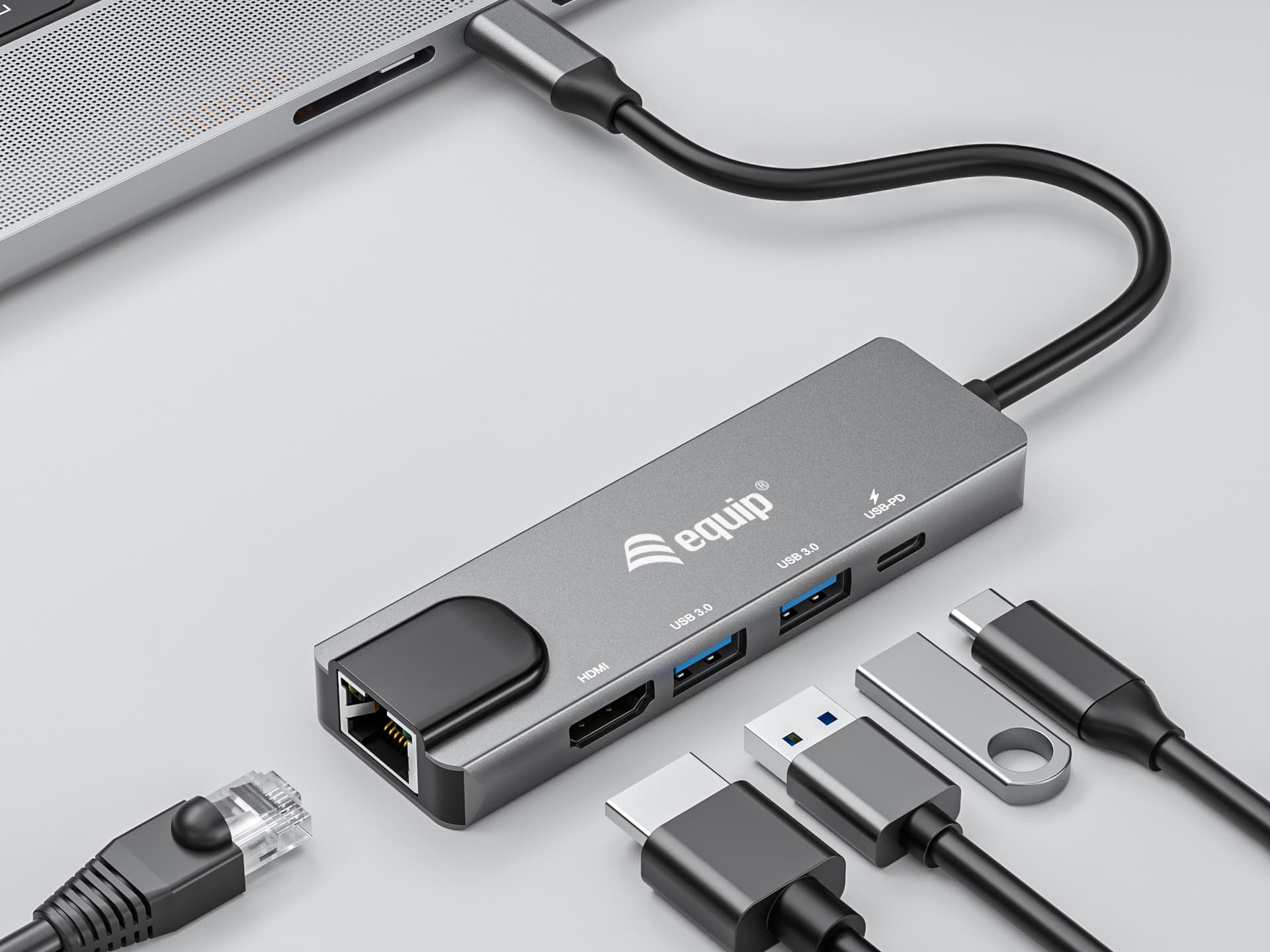 Equip Adaptador multifunções USB-C 5 em 1, HDMI , Gigabit LAN, USB 3.2 GEN1, 100W USB PD — miniatura 4