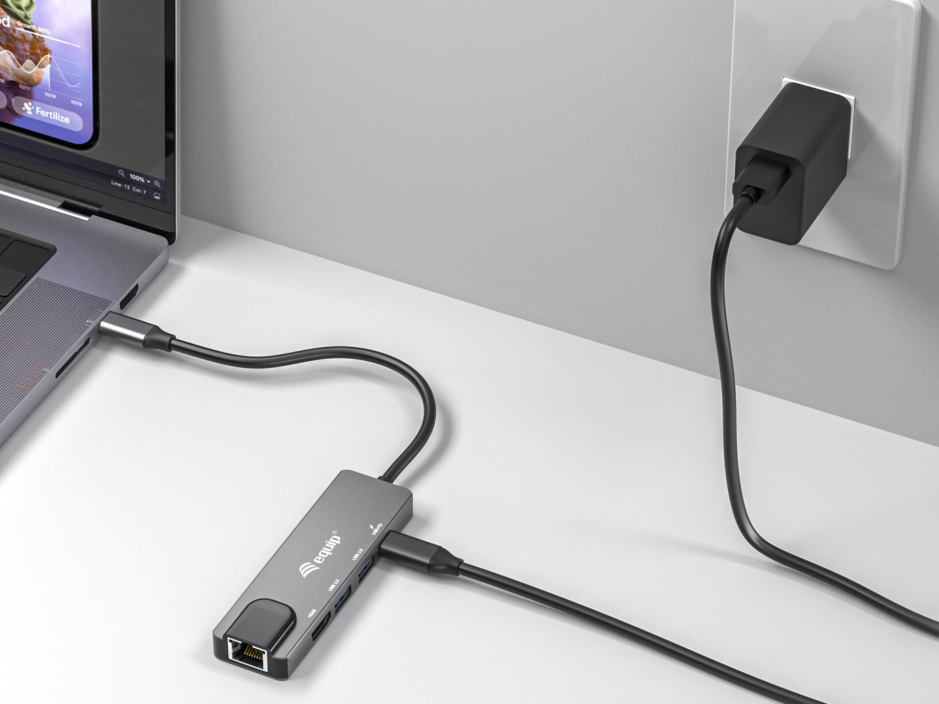 Equip Adaptador multifunções USB-C 5 em 1, HDMI , Gigabit LAN, USB 3.2 GEN1, 100W USB PD — miniatura 7