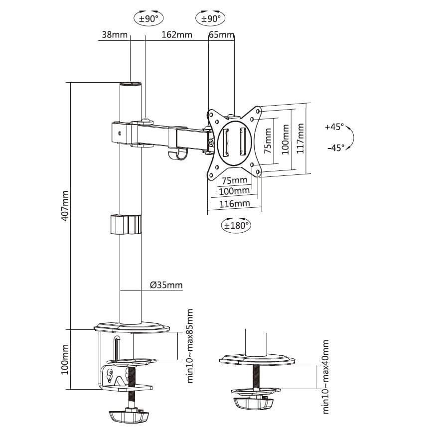 Equip Suporte de montagem de secretária para monitor articulado de 17“-32”, branco — miniatura 9
