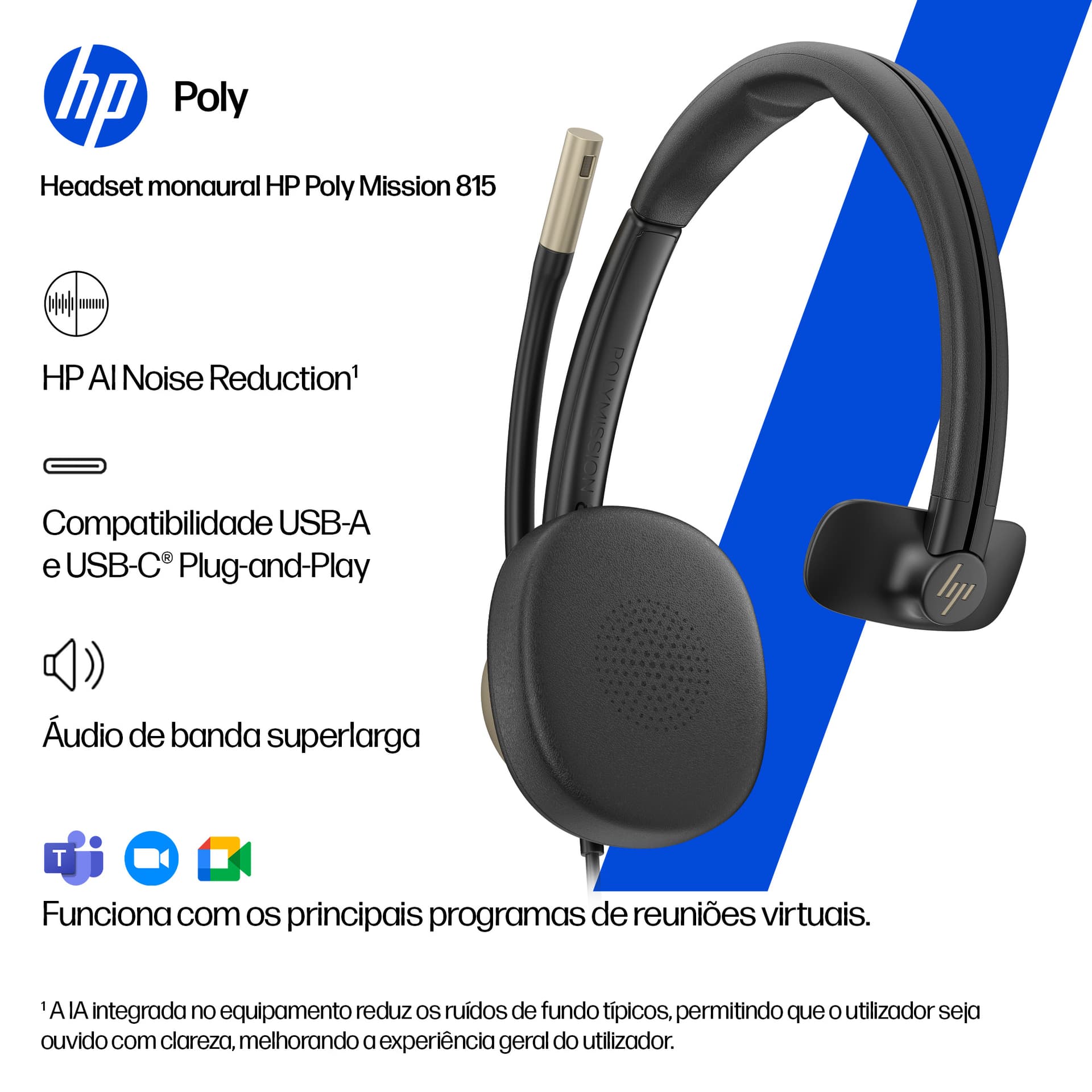 HP Poly Headset monaural USB com fios Mission 815 (a granel) — miniatura 5