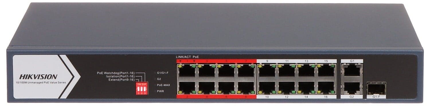 Hikvision DS-3E0318P-E/M(C) Switch POE Fast Ethernet não gerenciado de 16 portas, miniatura 2