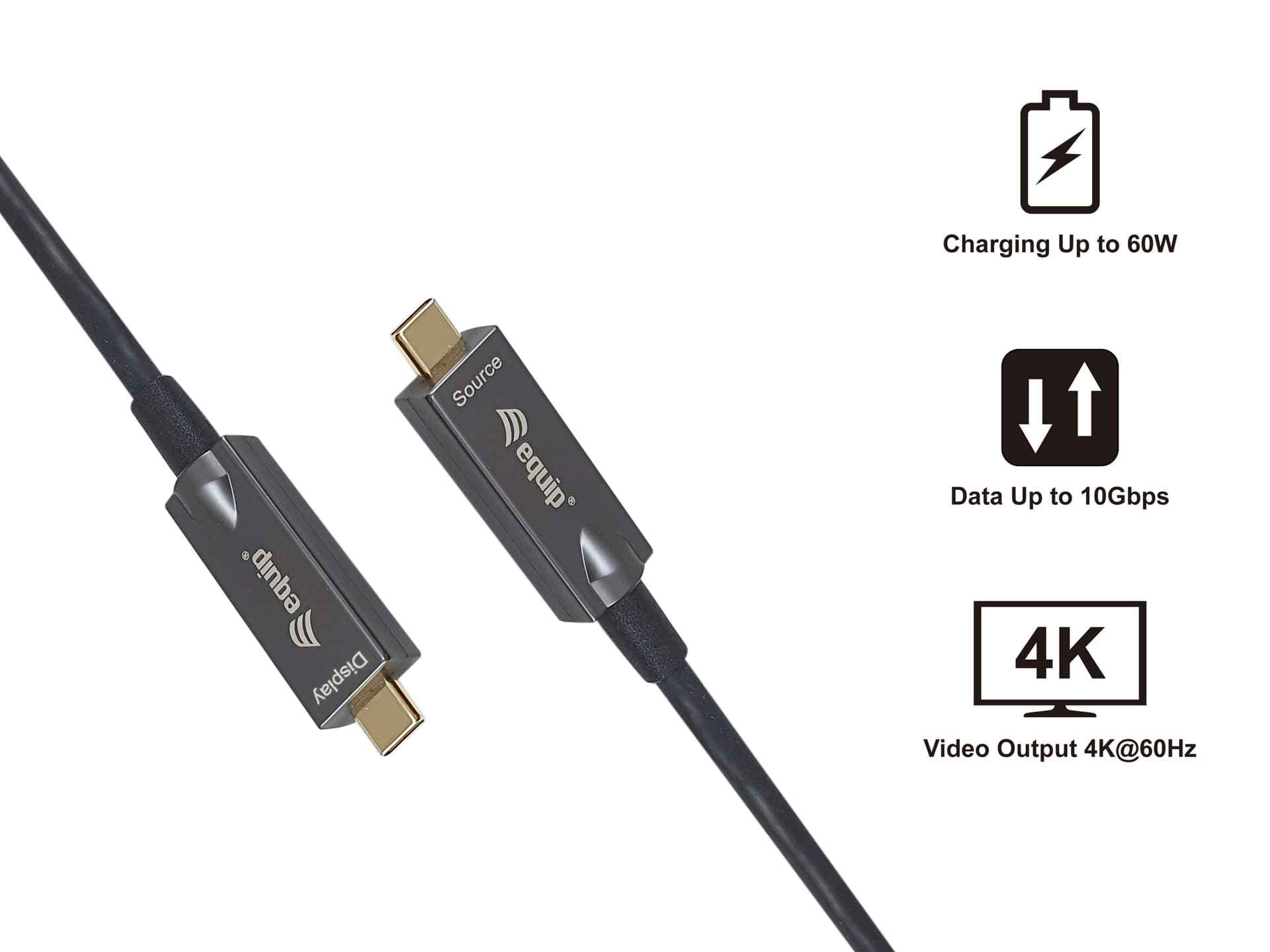 Equip 119461 Cabo ótico ativo USB-C para C, M/M, 5,0 m, PD 60W, 4K/60 Hz, 10 Gbps, Vídeo+Dados+PD — miniatura 4