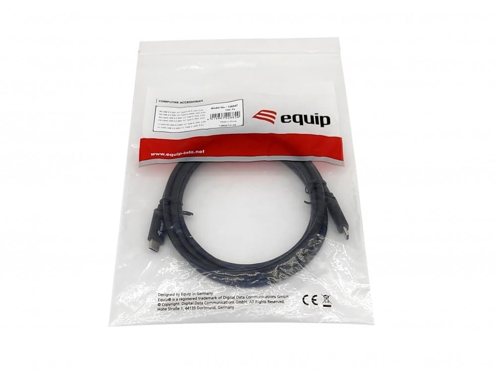 EQUIP CABO USB 3.2 GEN 1X1 TYPE-C TO C M/M 2.0M 5G TRANSFER 3A BLACK — miniatura 3
