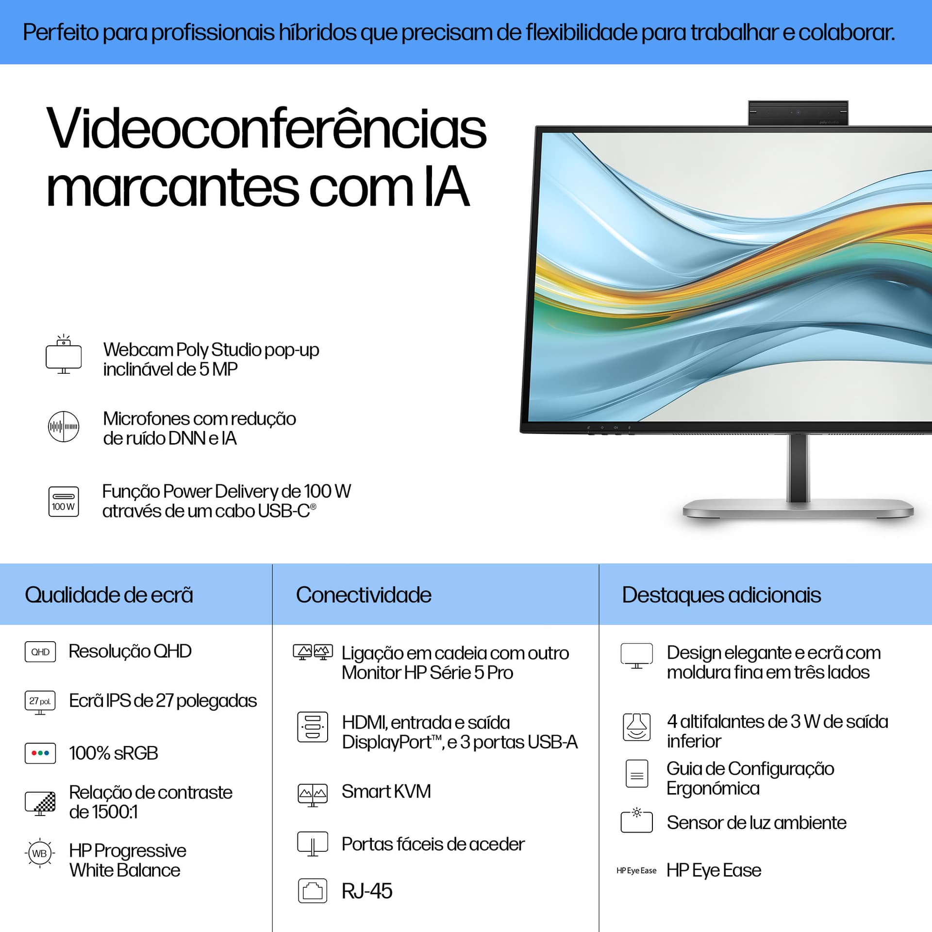 HP Series 5 Pro Monitor QHD USB-C para videoconferência Série 5 Pro de 27 polegadas - 527pm, miniatura 2