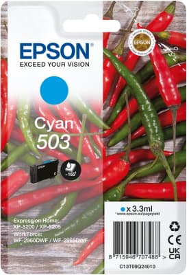 Epson 503 Singlepack - 3.3 ml - azul cyan - original - blister com RF/alarme acústico - tinteiro - para Expression Home XP-5200, XP-5205, WorkForce WF-2960DWF, WF-2965DWF