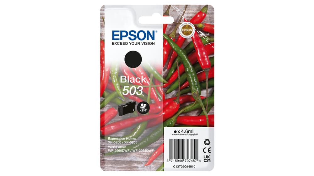 Epson 503 - 4.6 ml - preto - original - blister - tinteiro - para EPL 5200, RIP Station 5200, WorkForce WF-2960