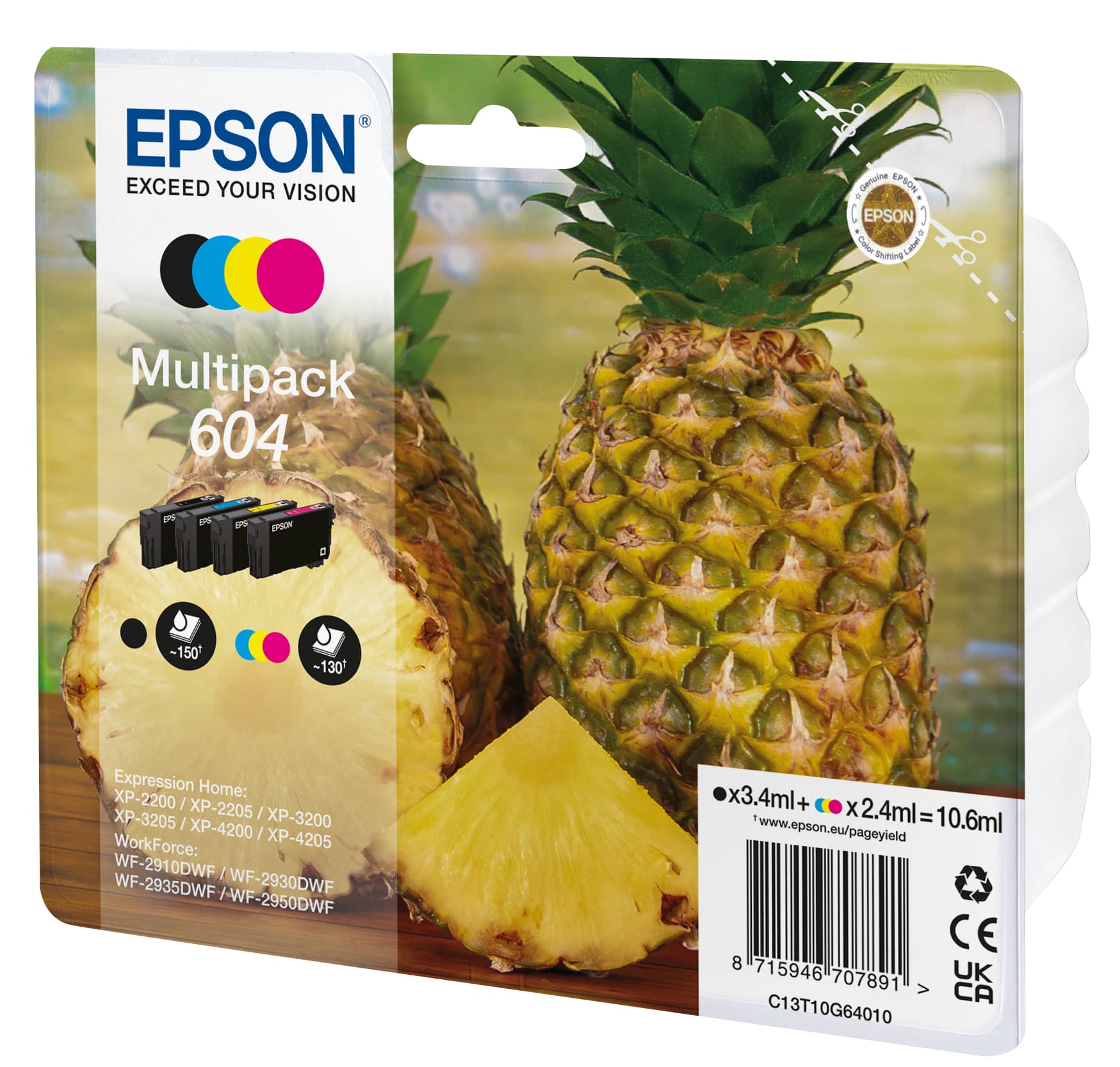 Epson 604 Multipack - Pack de 4 - preto, amarelo, azul cyan, magenta - original - blister com RF/alarme acústico - tinteiro - para Expression Home XP-2200, 2205, 3200, 3205, 4200, 4205, WorkForce WF-2910, 2930, 2935, 2950