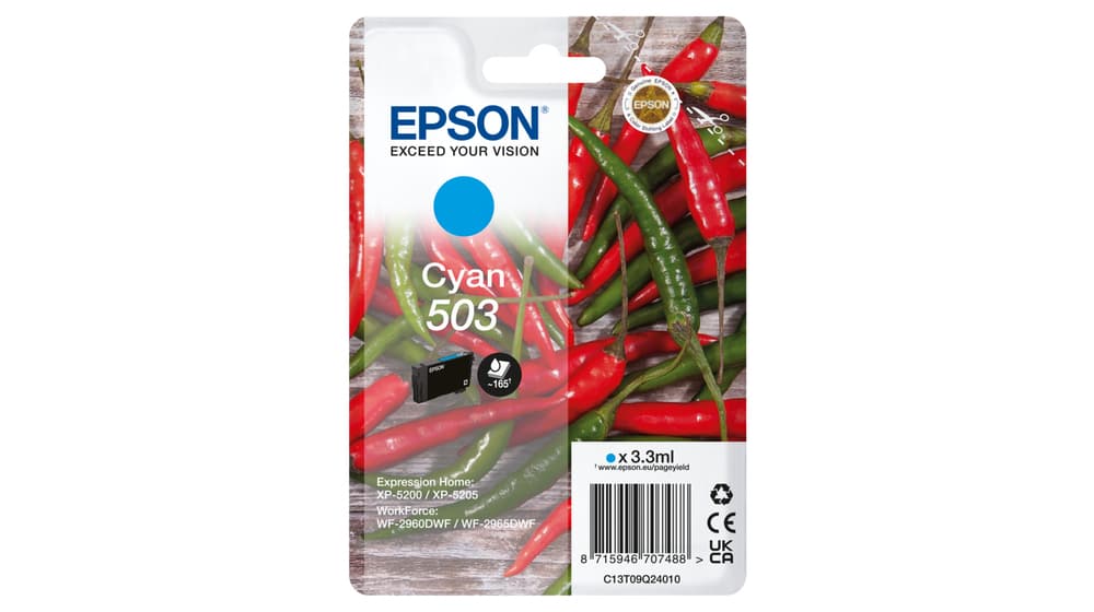 Epson 503 Singlepack - 3.3 ml - azul cyan - original - blister - tinteiro - para EPL 5200, RIP Station 5200, WorkForce WF-2960